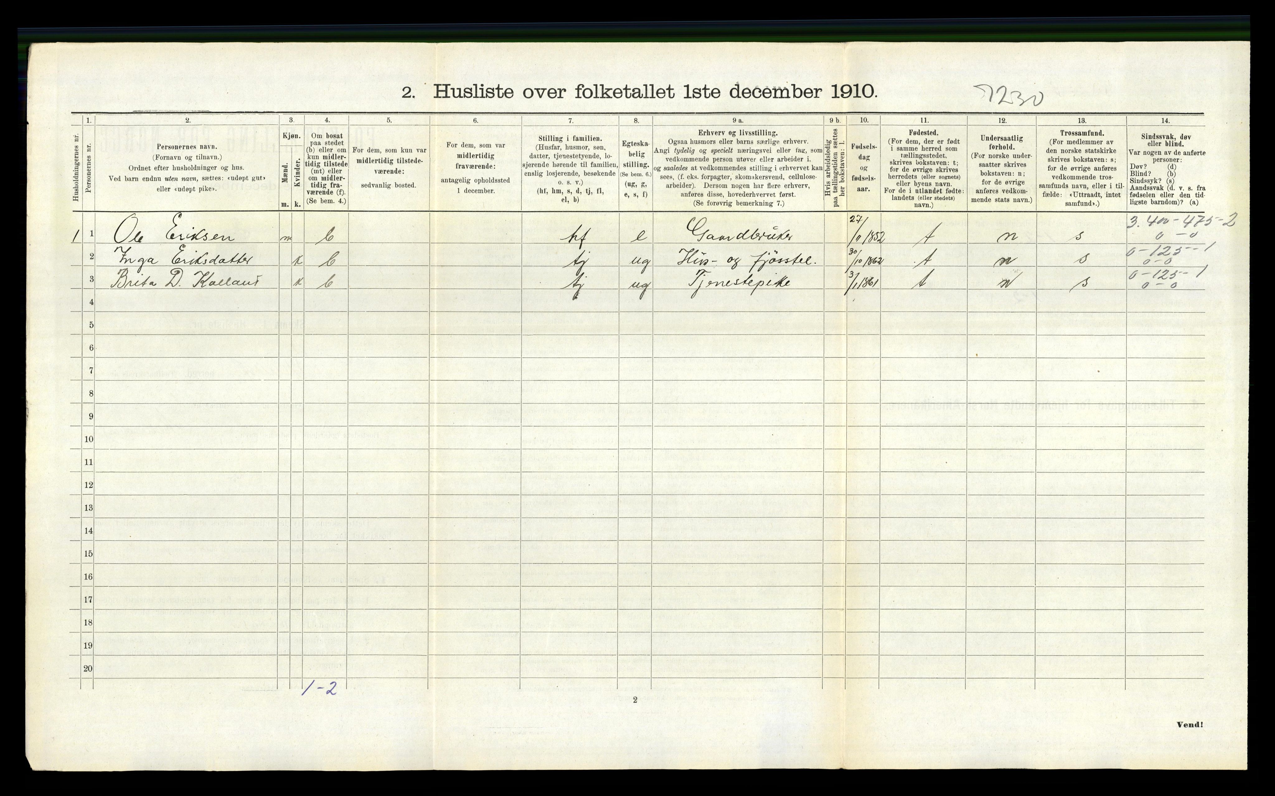 RA, 1910 census for Bruvik, 1910, p. 833