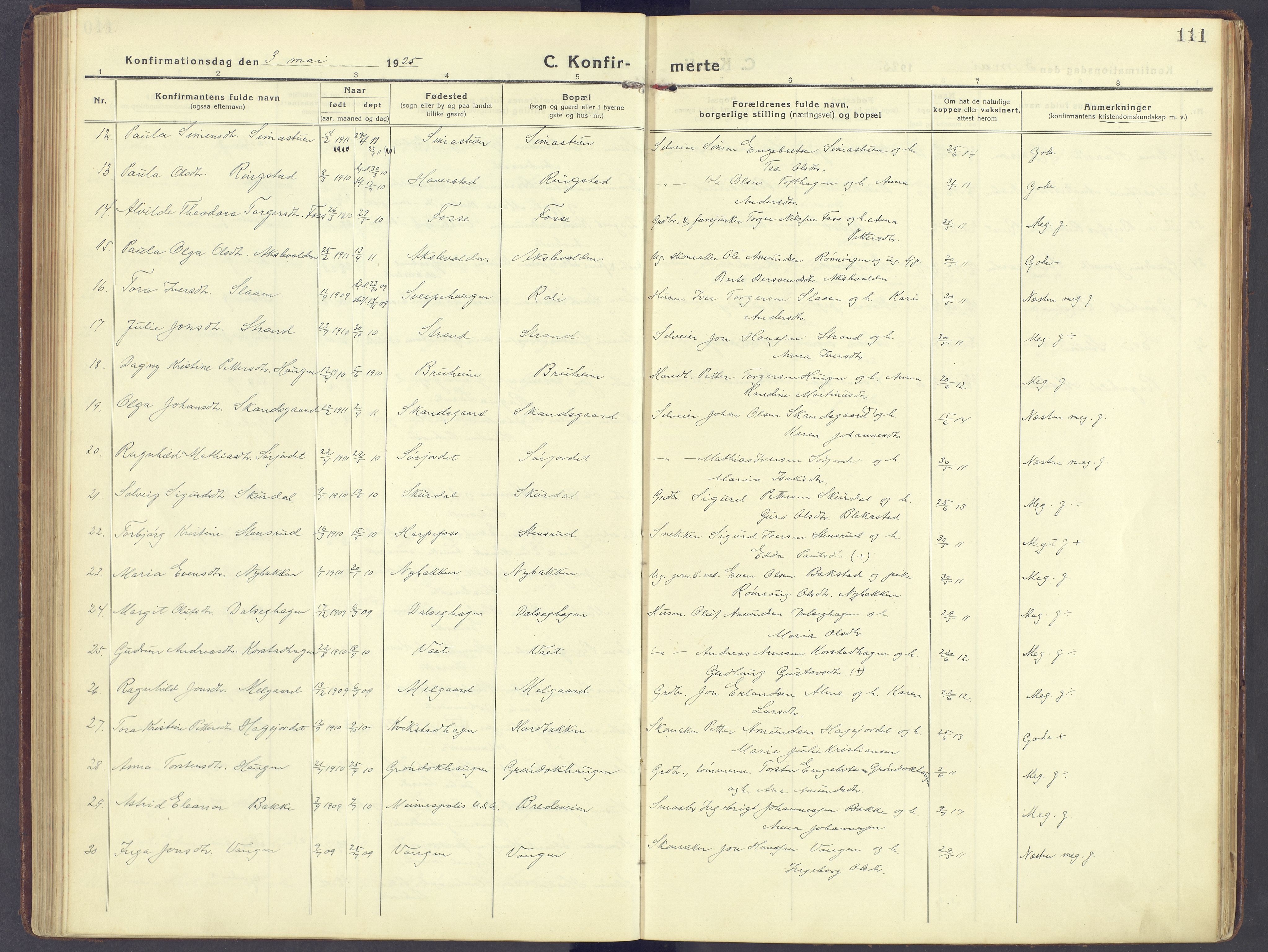 Sør-Fron prestekontor, AV/SAH-PREST-010/H/Ha/Haa/L0005: Parish register (official) no. 5, 1920-1933, p. 111