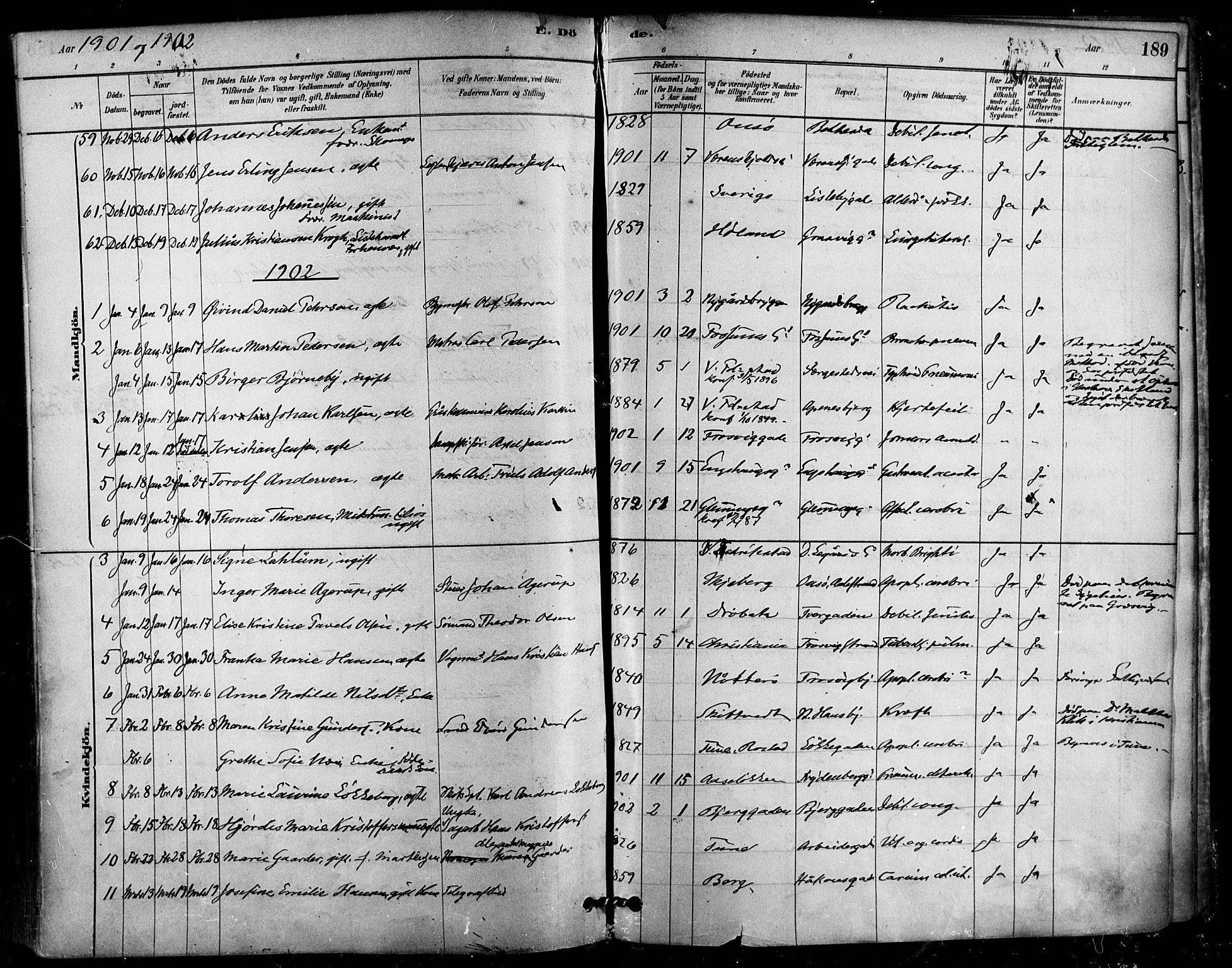 Fredrikstad domkirkes prestekontor Kirkebøker, AV/SAO-A-10906/F/Fa/L0003: Parish register (official) no. 3, 1878-1904, p. 189