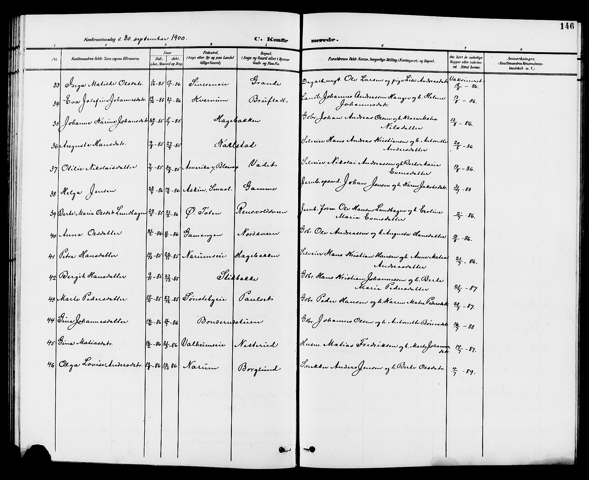 Vestre Toten prestekontor, SAH/PREST-108/H/Ha/Hab/L0010: Parish register (copy) no. 10, 1900-1912, p. 146