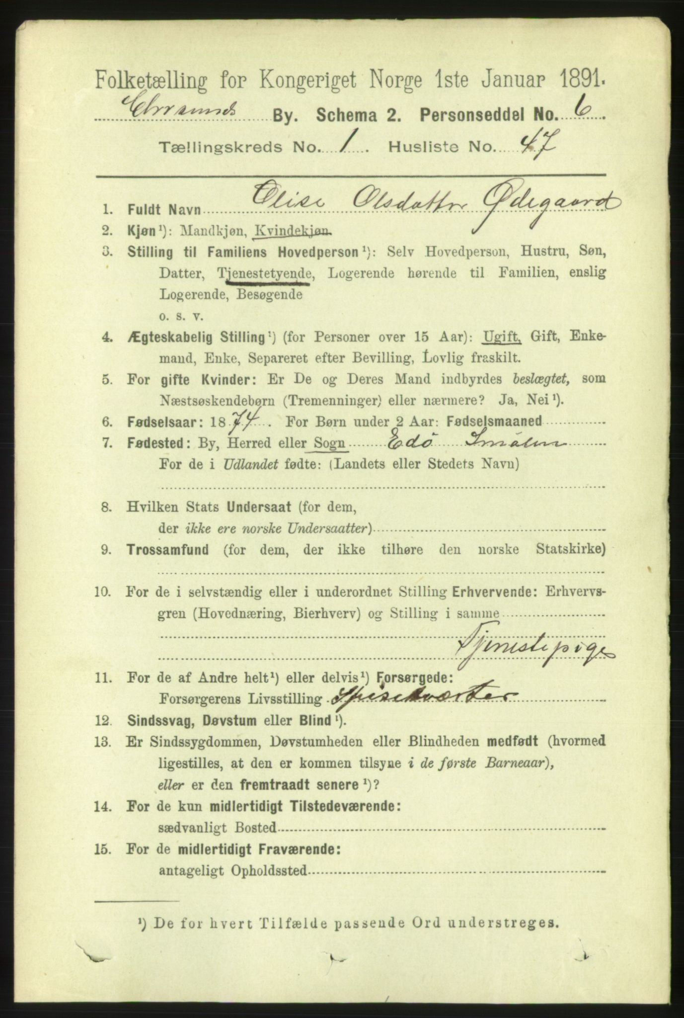 RA, 1891 census for 1503 Kristiansund, 1891, p. 2621