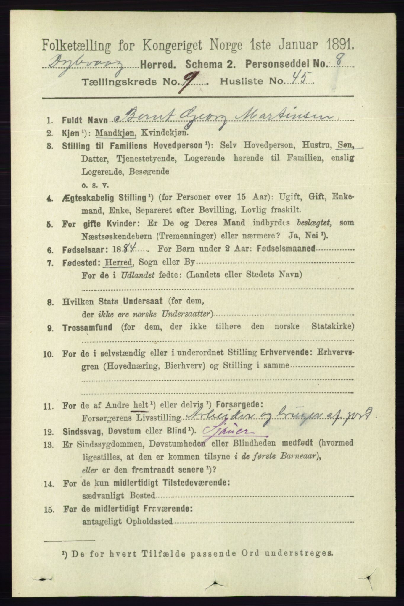 RA, 1891 census for 0915 Dypvåg, 1891, p. 3559