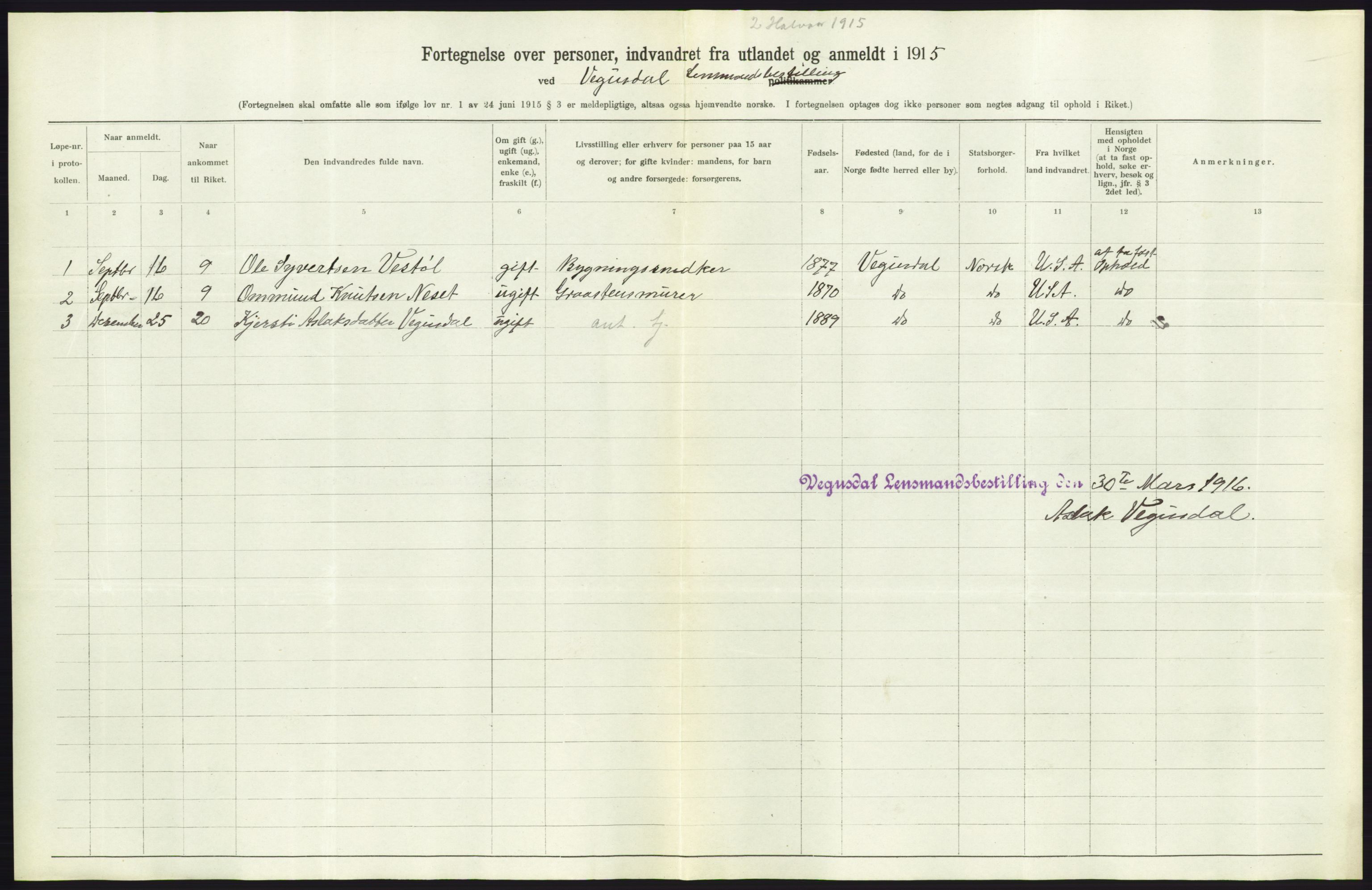 Statistisk sentralbyrå, Sosioøkonomiske emner, Folketellinger, boliger og boforhold, AV/RA-S-2231/F/Fa/L0001: Innvandring. Navn/fylkesvis, 1915, p. 336