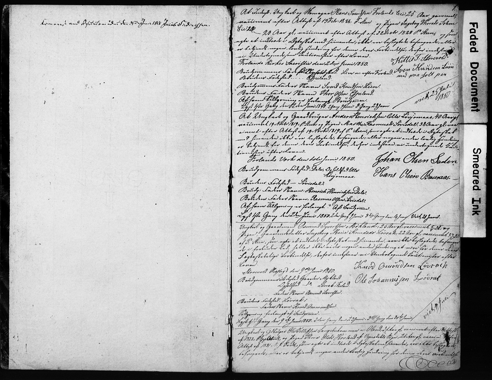 Froland sokneprestkontor, AV/SAK-1111-0013/F/Fe/L0001: Banns register no. A VI 12, 1850-1862, p. 1