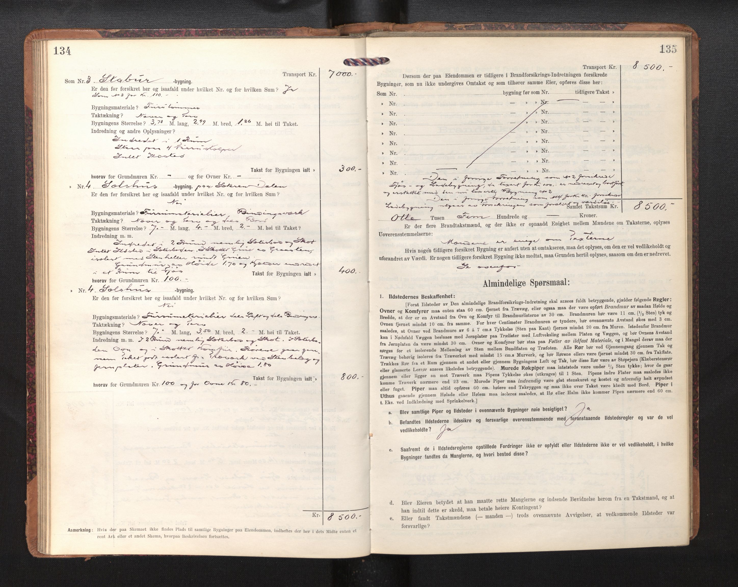 Lensmannen i Årdal, AV/SAB-A-30501/0012/L0009: Branntakstprotokoll, skjematakst, 1914-1926, p. 134-135