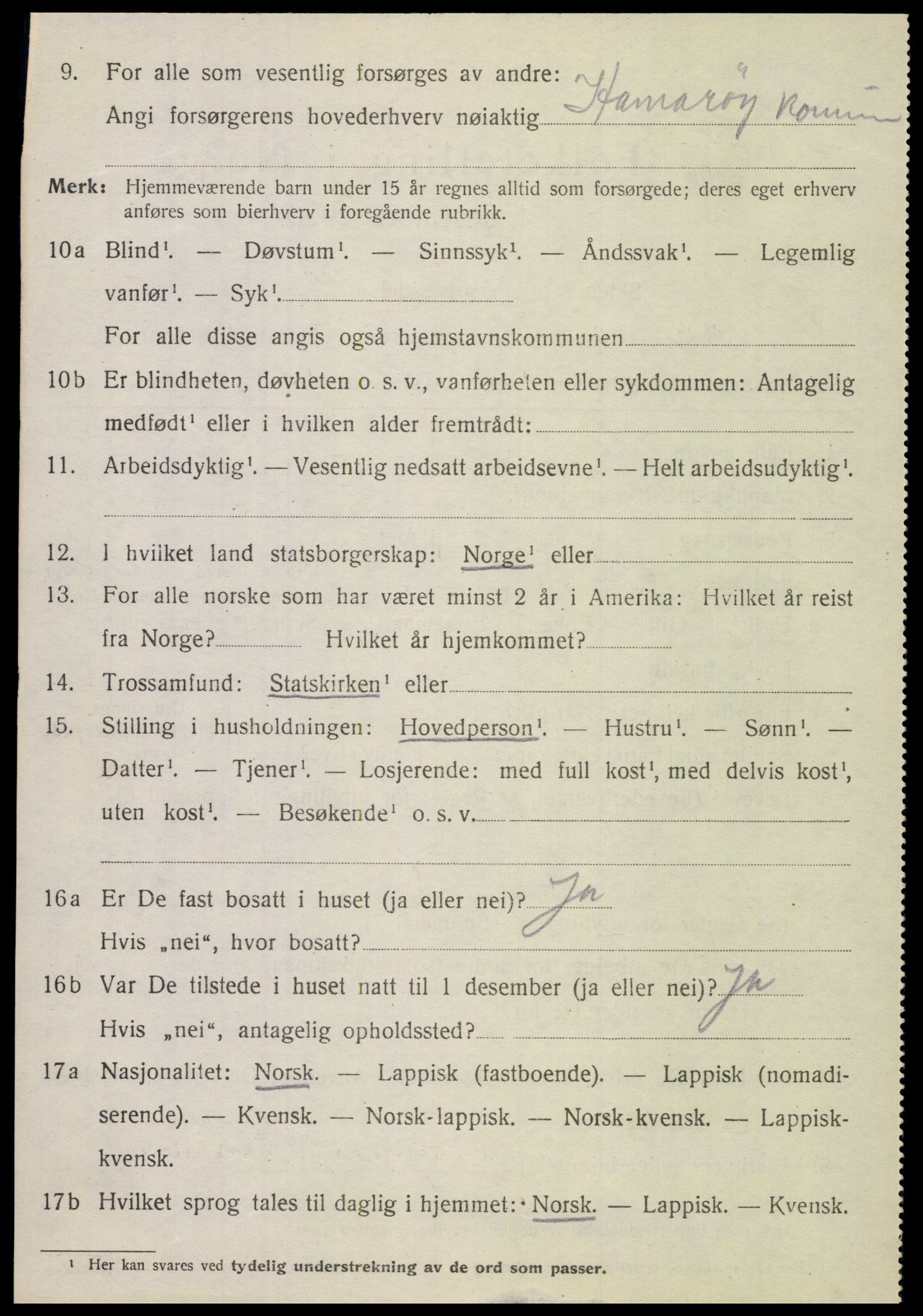 SAT, 1920 census for Hamarøy, 1920, p. 6085