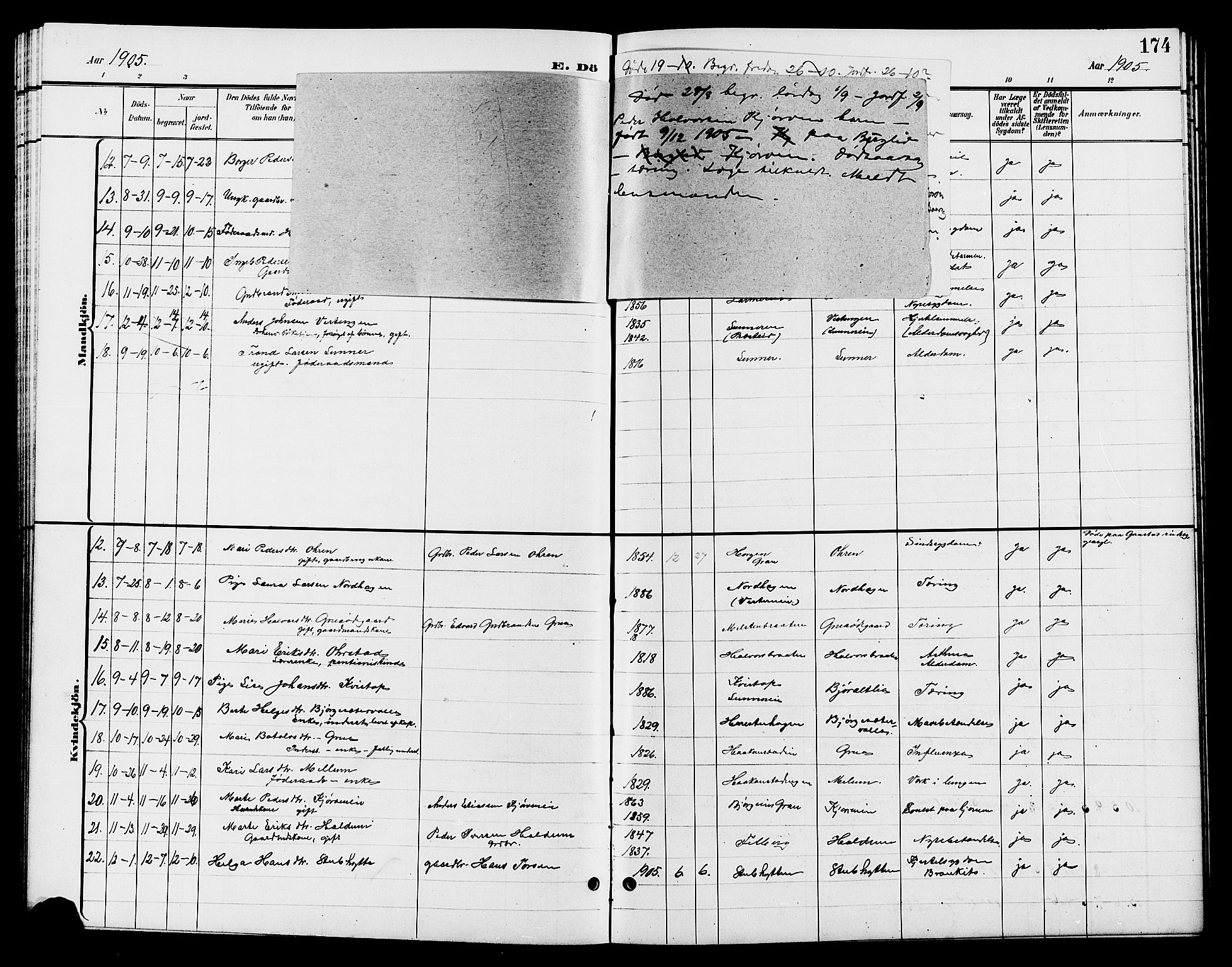 Jevnaker prestekontor, AV/SAH-PREST-116/H/Ha/Hab/L0003: Parish register (copy) no. 3, 1896-1909, p. 174