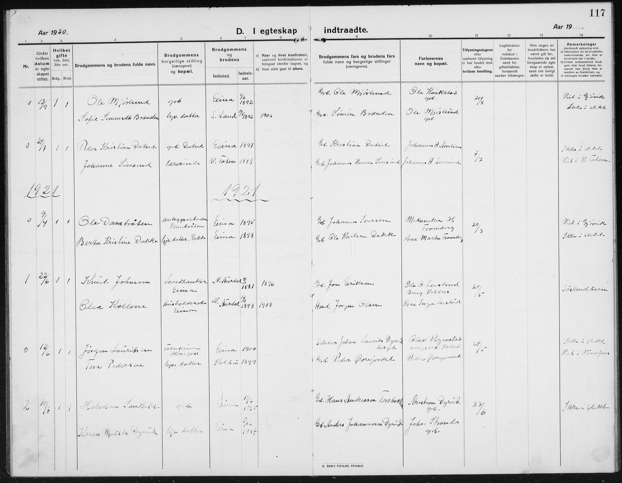 Kolbu prestekontor, AV/SAH-PREST-110/H/Ha/Hab/L0006: Parish register (copy) no. 6, 1916-1934, p. 117