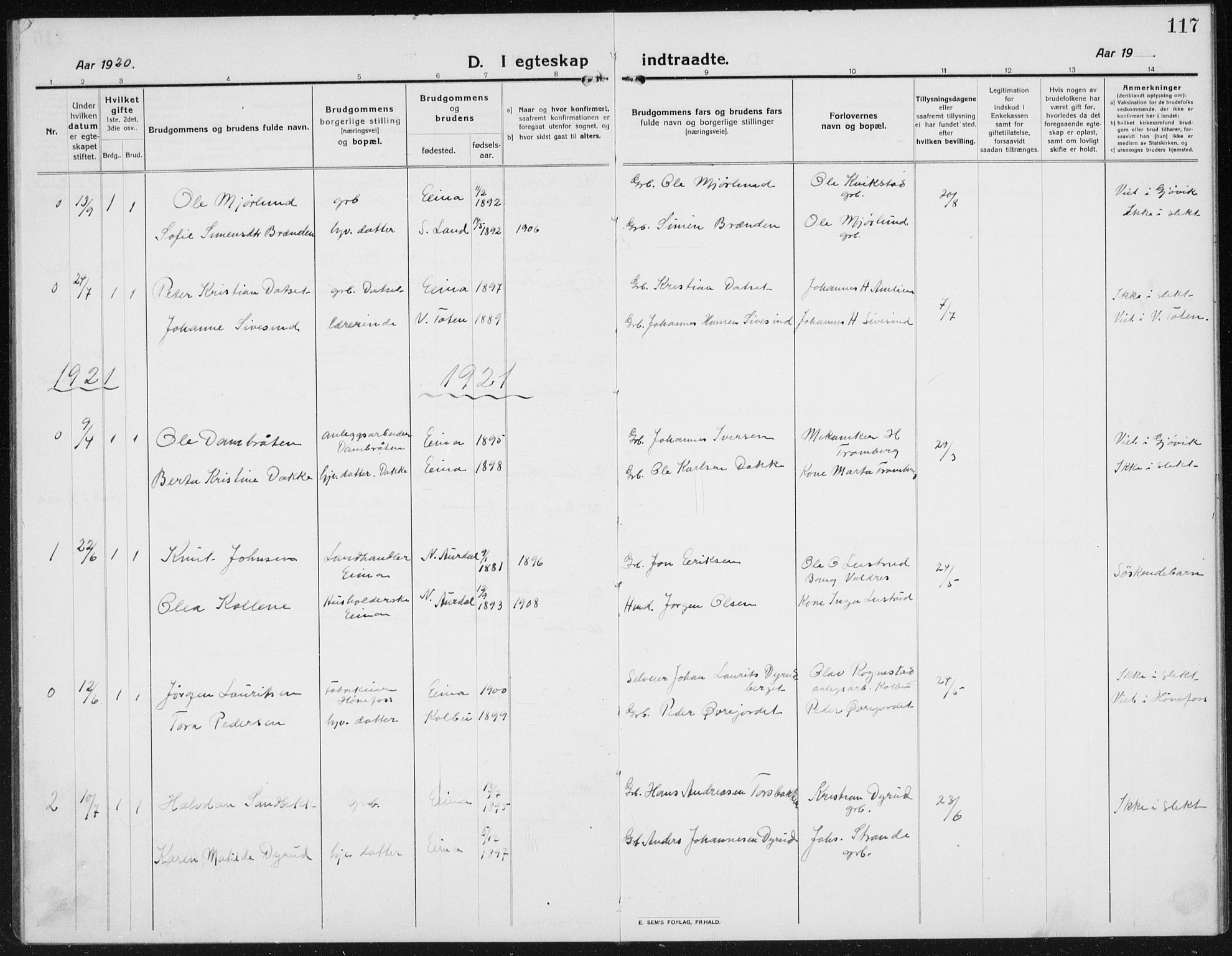 Kolbu prestekontor, SAH/PREST-110/H/Ha/Hab/L0006: Parish register (copy) no. 6, 1916-1934, p. 117