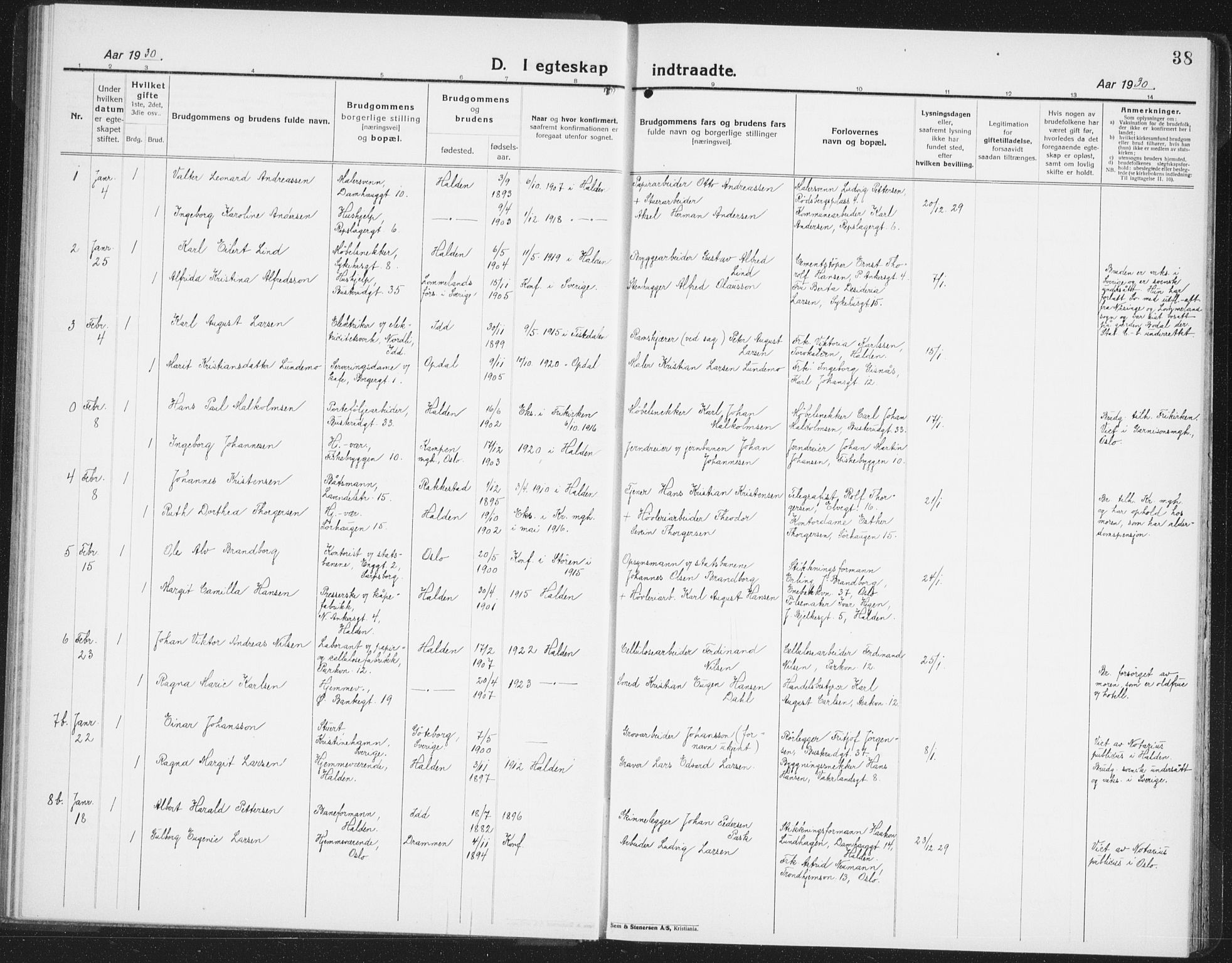 Halden prestekontor Kirkebøker, SAO/A-10909/G/Ga/L0014: Parish register (copy) no. 14, 1925-1943, p. 38