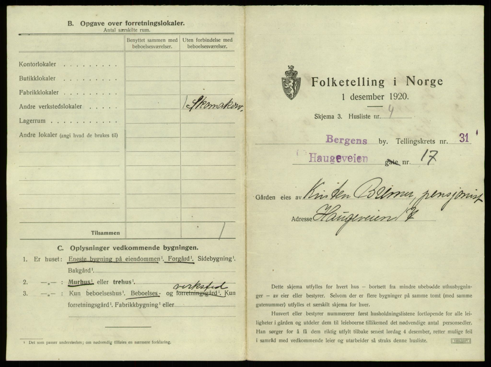 SAB, 1920 census for Bergen, 1920, p. 2912