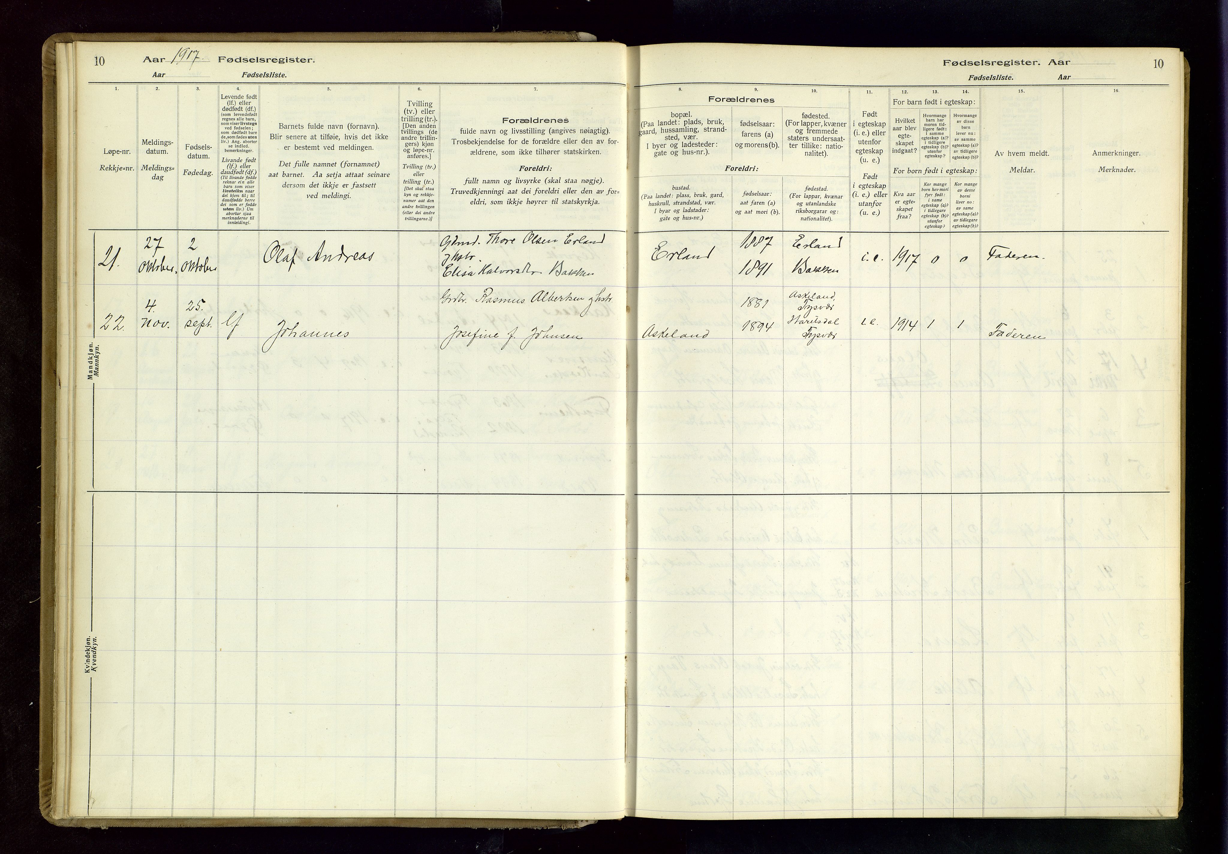 Tysvær sokneprestkontor, AV/SAST-A -101864/I/Id/L0001: Birth register no. 1, 1916-1954, p. 10