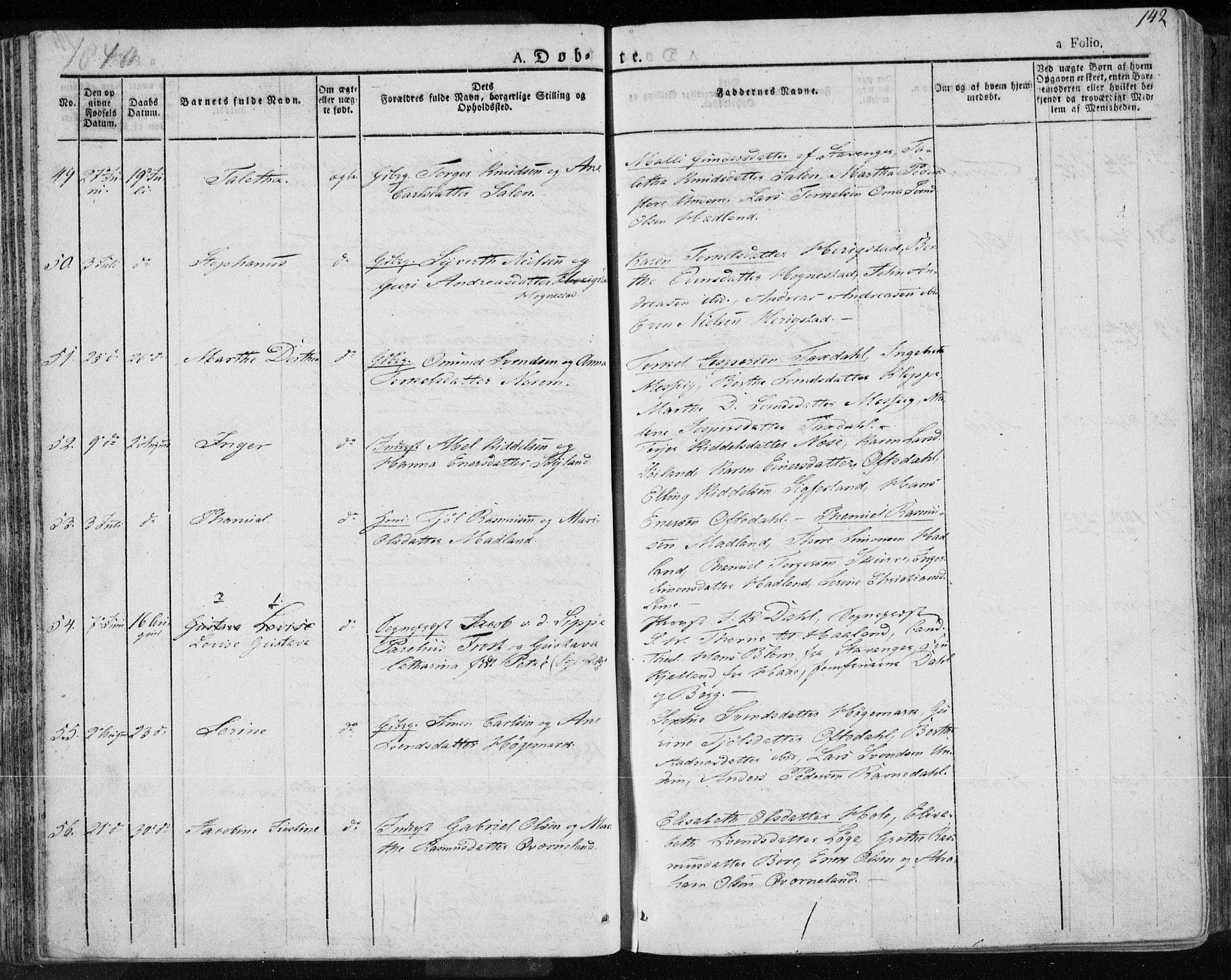 Lye sokneprestkontor, AV/SAST-A-101794/001/30BA/L0004: Parish register (official) no. A 4, 1826-1841, p. 142