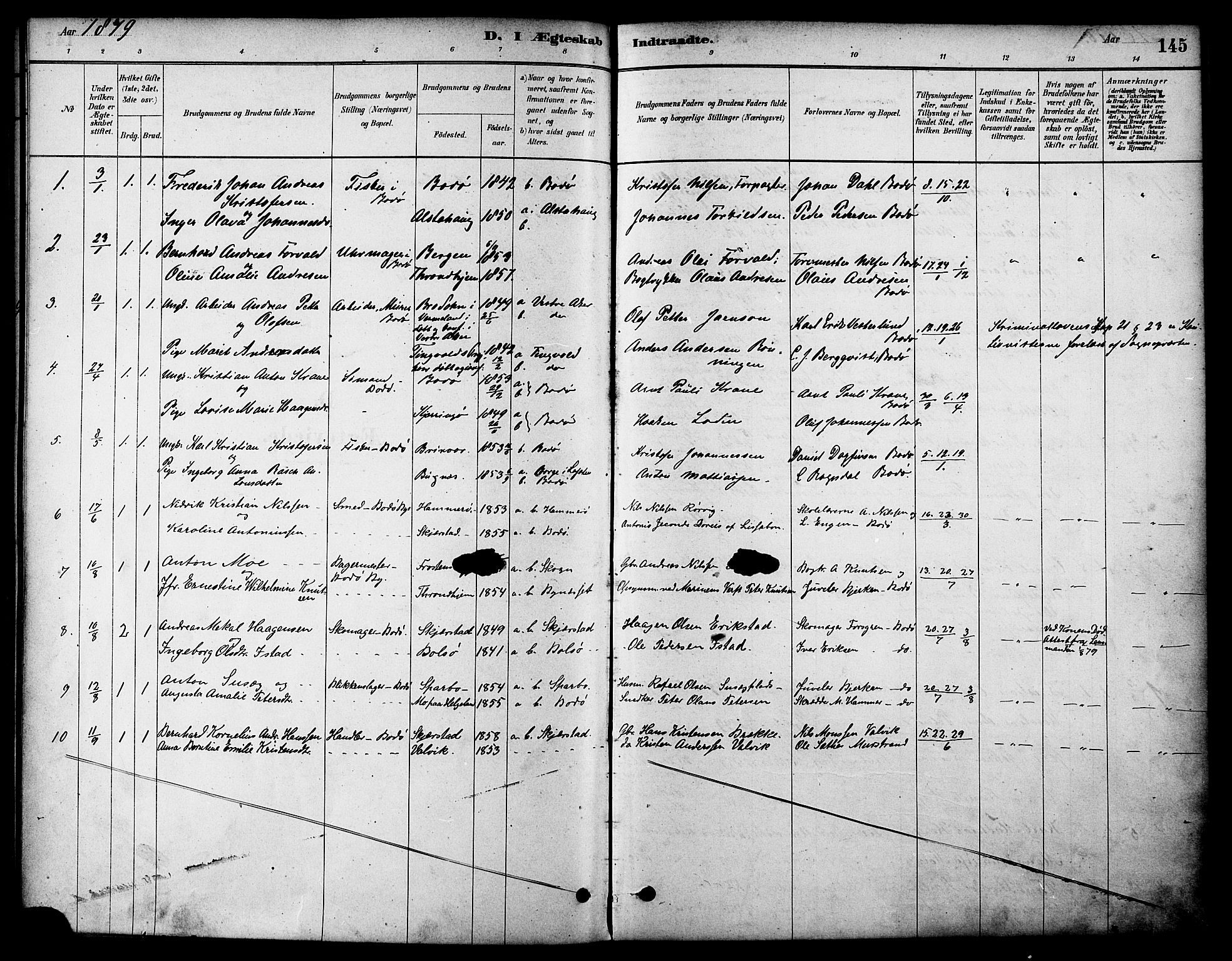 Ministerialprotokoller, klokkerbøker og fødselsregistre - Nordland, SAT/A-1459/801/L0030: Parish register (copy) no. 801C05, 1879-1887, p. 145