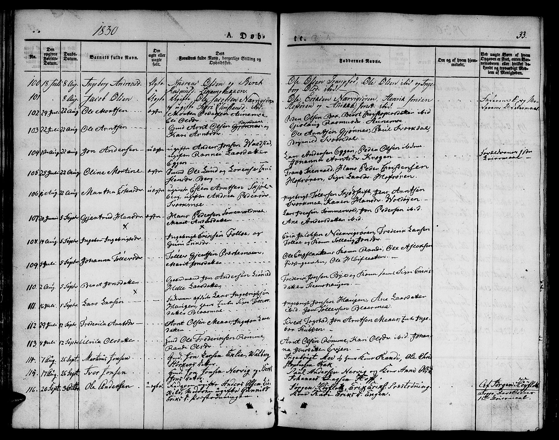 Ministerialprotokoller, klokkerbøker og fødselsregistre - Sør-Trøndelag, SAT/A-1456/668/L0804: Parish register (official) no. 668A04, 1826-1839, p. 33