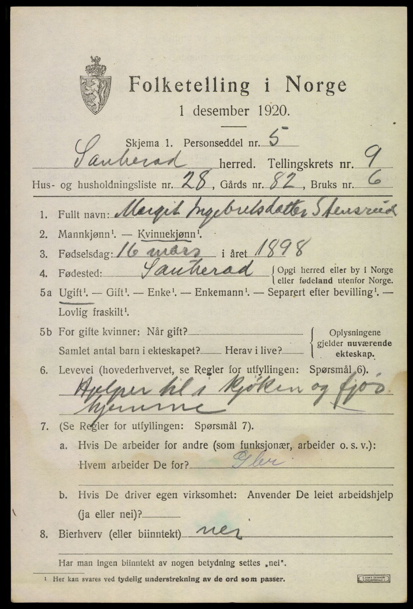 SAKO, 1920 census for Sauherad, 1920, p. 7135