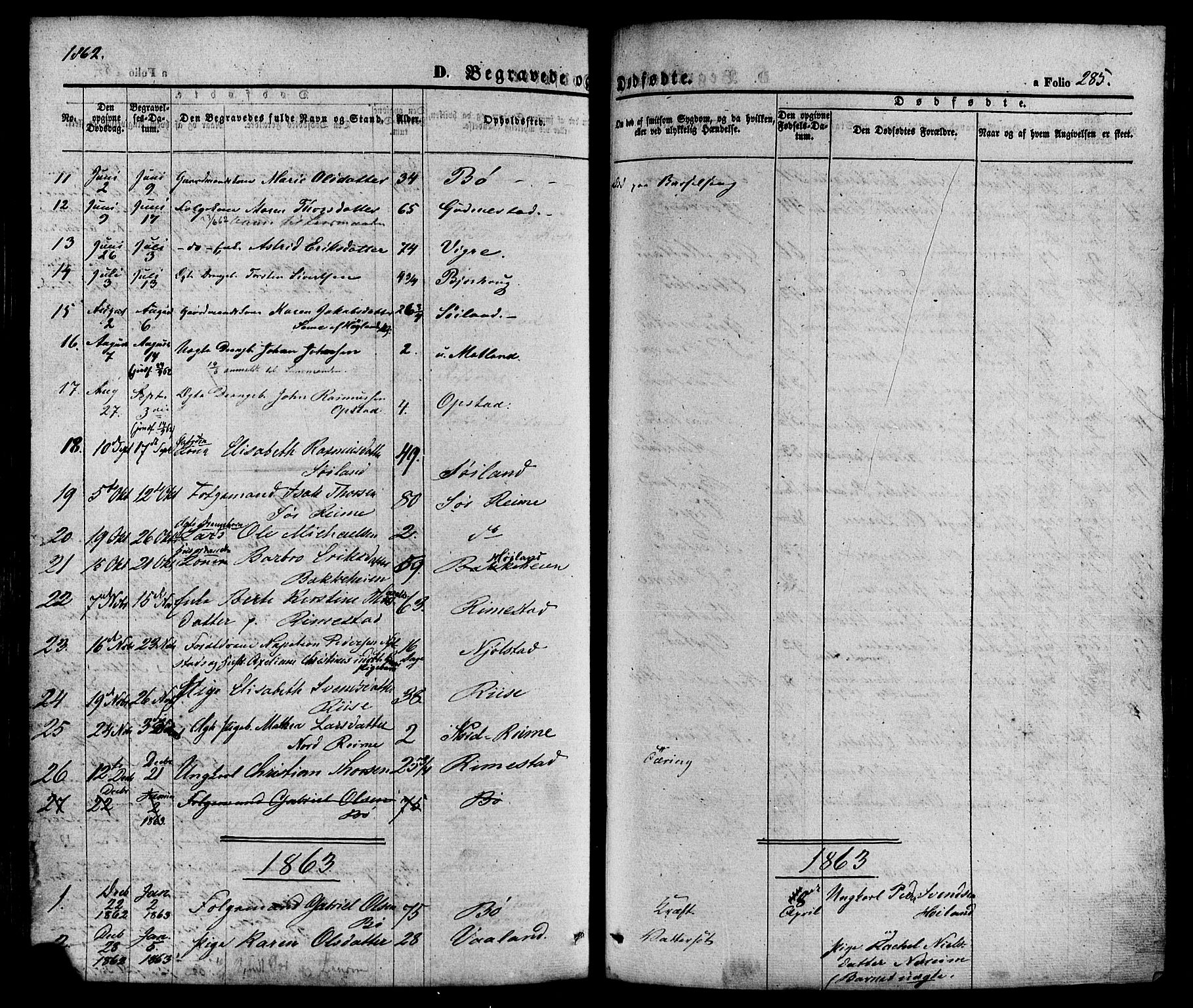 Hå sokneprestkontor, AV/SAST-A-101801/001/30BA/L0008: Parish register (official) no. A 7, 1853-1878, p. 285