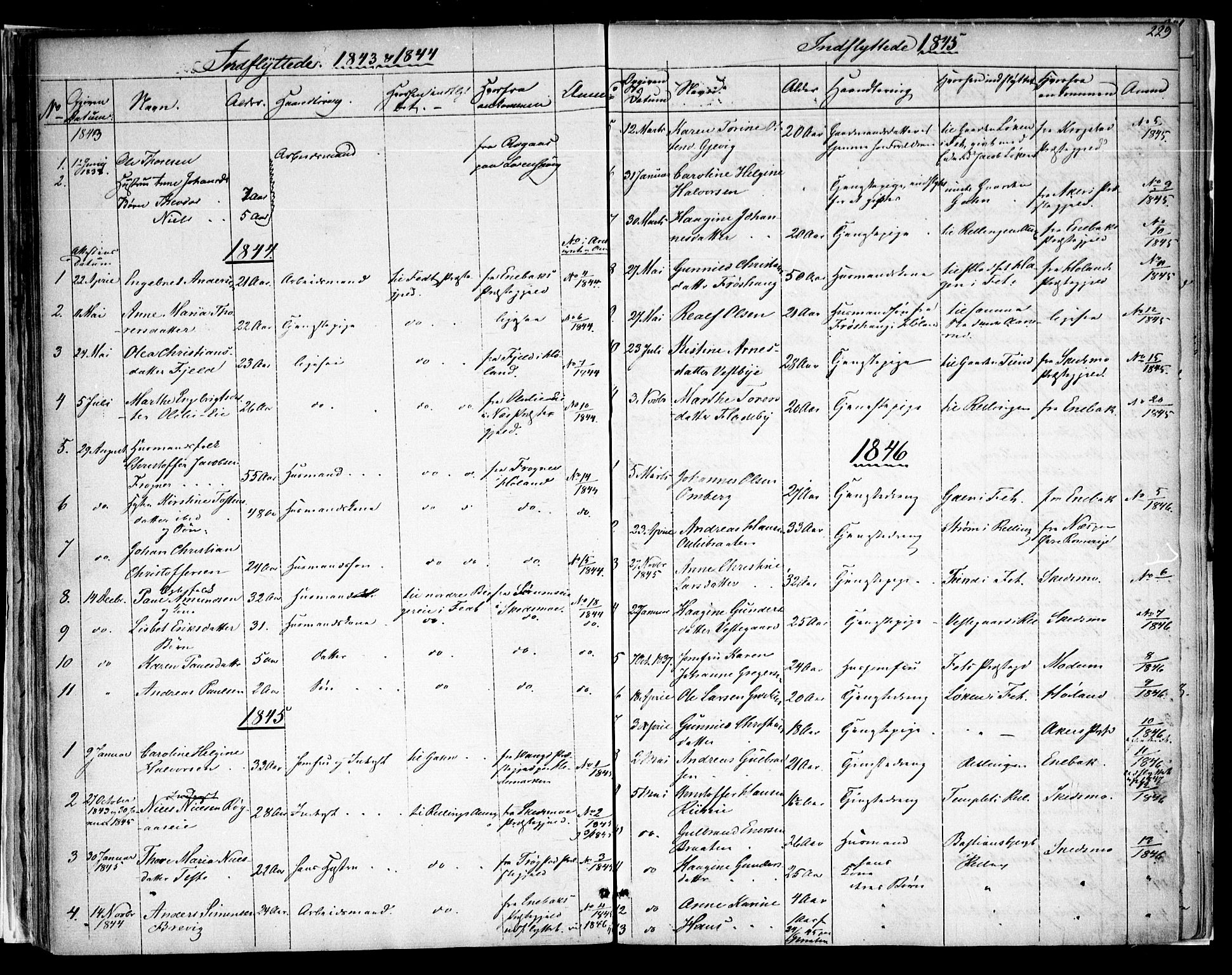 Fet prestekontor Kirkebøker, SAO/A-10370a/F/Fa/L0009: Parish register (official) no. I 9, 1843-1846, p. 229