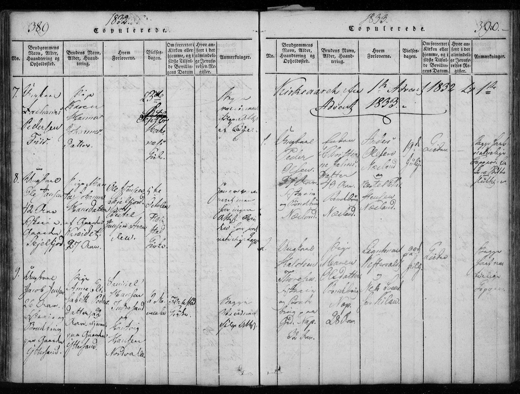 Ministerialprotokoller, klokkerbøker og fødselsregistre - Nordland, AV/SAT-A-1459/885/L1201: Parish register (official) no. 885A02, 1820-1837, p. 389-390