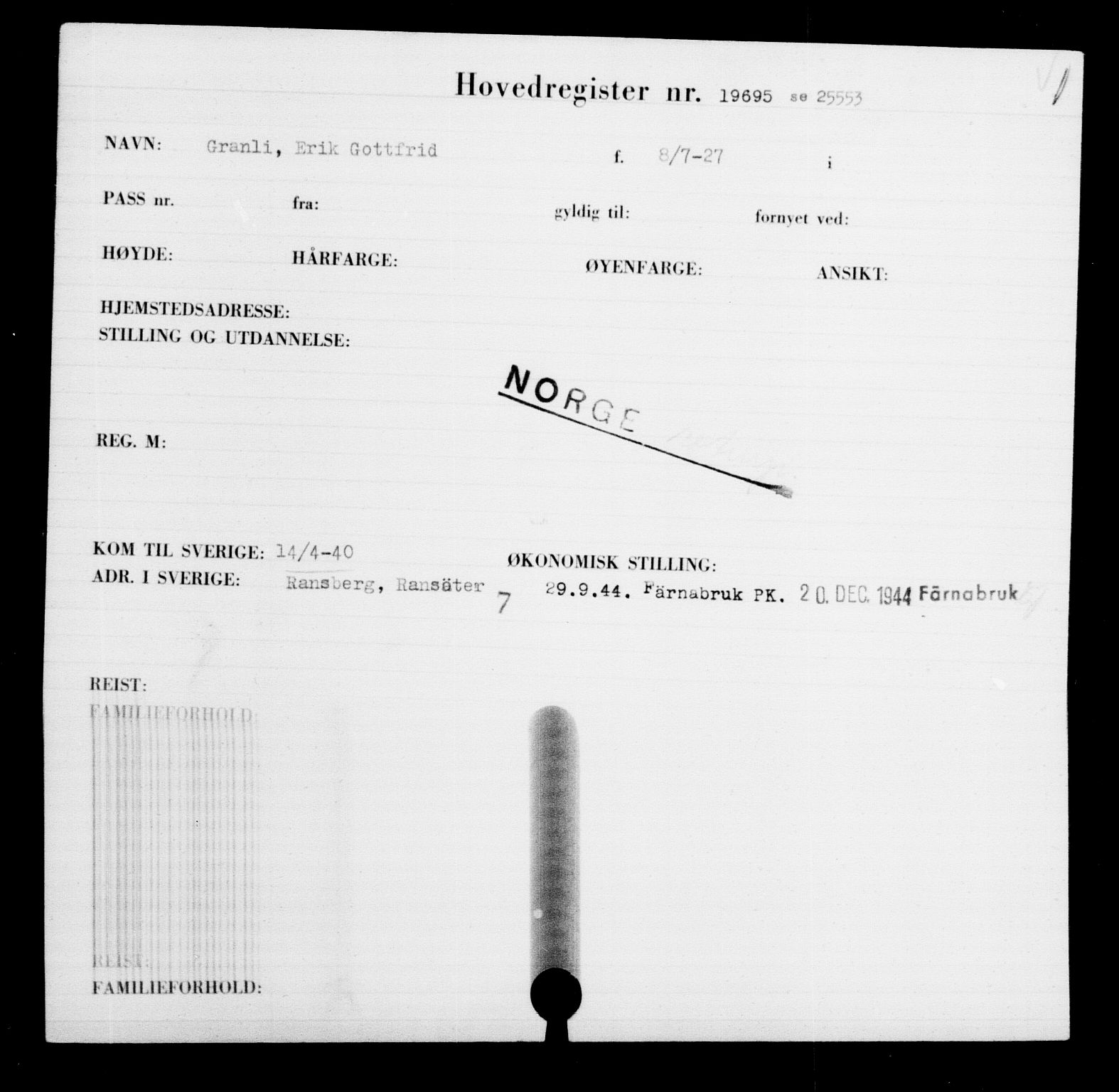 Utenriksstasjonene, Legasjonen i Stockholm, Flyktningkontoret, AV/RA-S-6753/V/Va/L0009: Kjesäterkartoteket, flyktninger med registreringsnr. 18502-22048, 1940-1945, p. 1350
