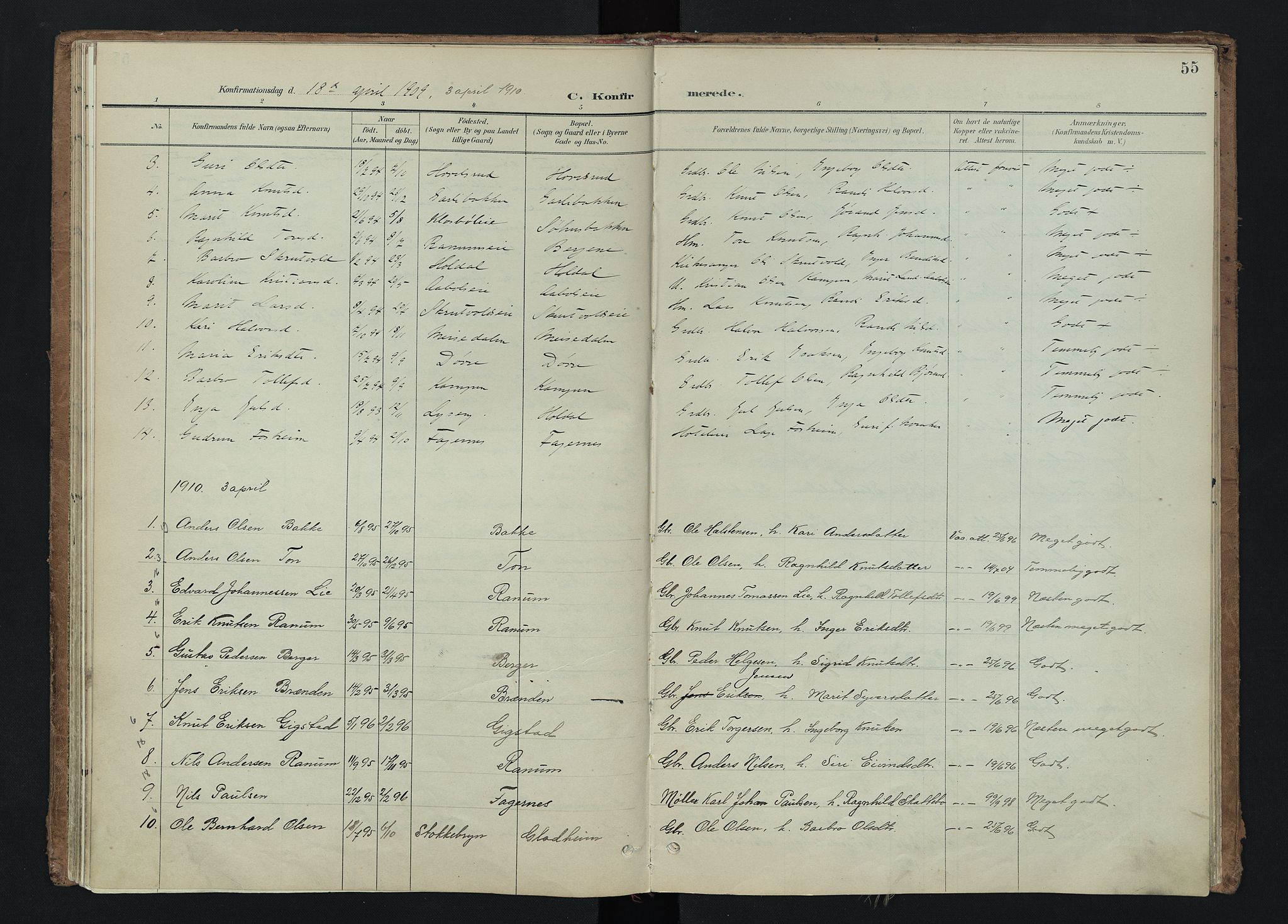 Nord-Aurdal prestekontor, SAH/PREST-132/H/Ha/Haa/L0015: Parish register (official) no. 15, 1896-1914, p. 55