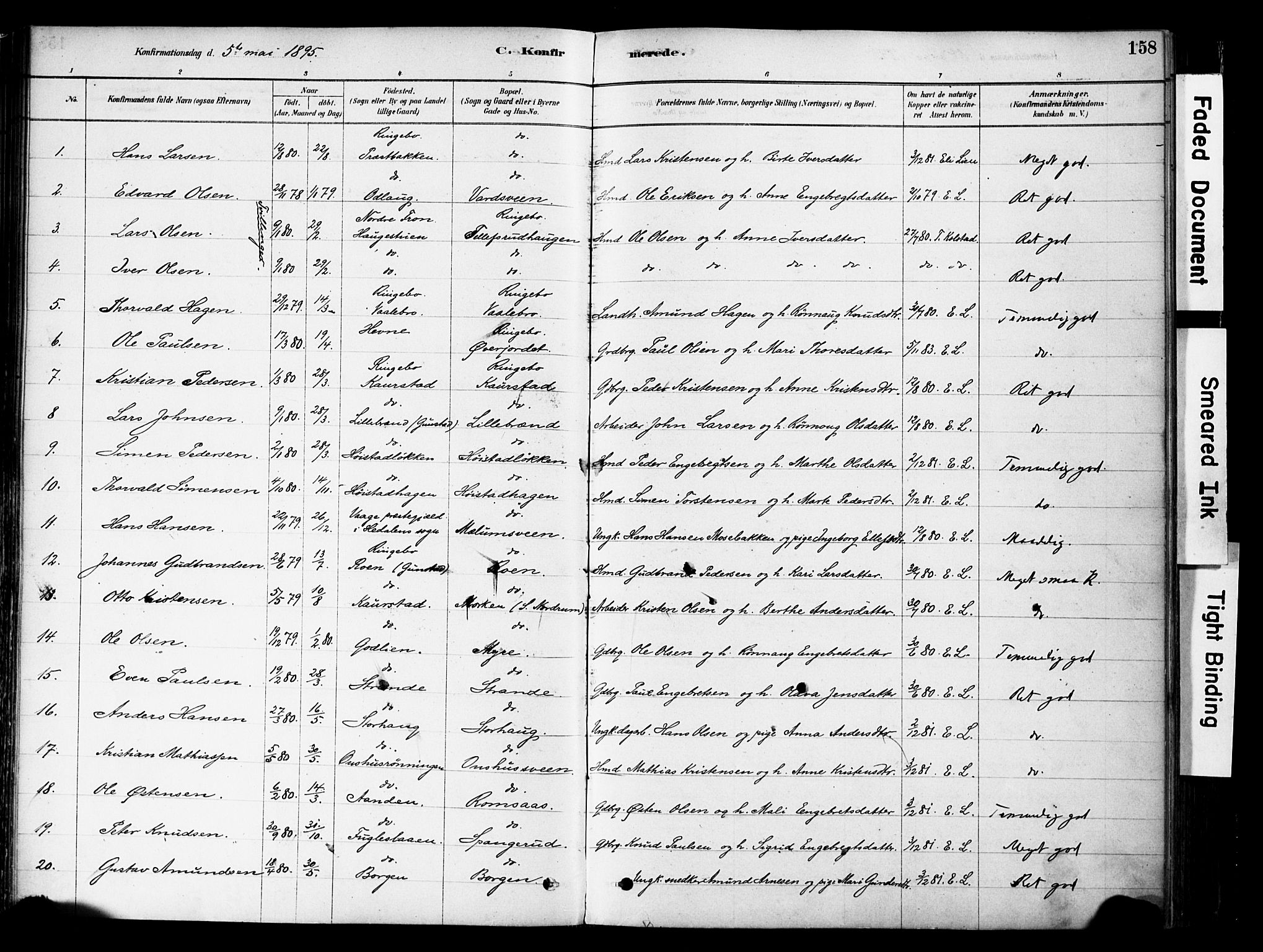 Ringebu prestekontor, SAH/PREST-082/H/Ha/Haa/L0008: Parish register (official) no. 8, 1878-1898, p. 158