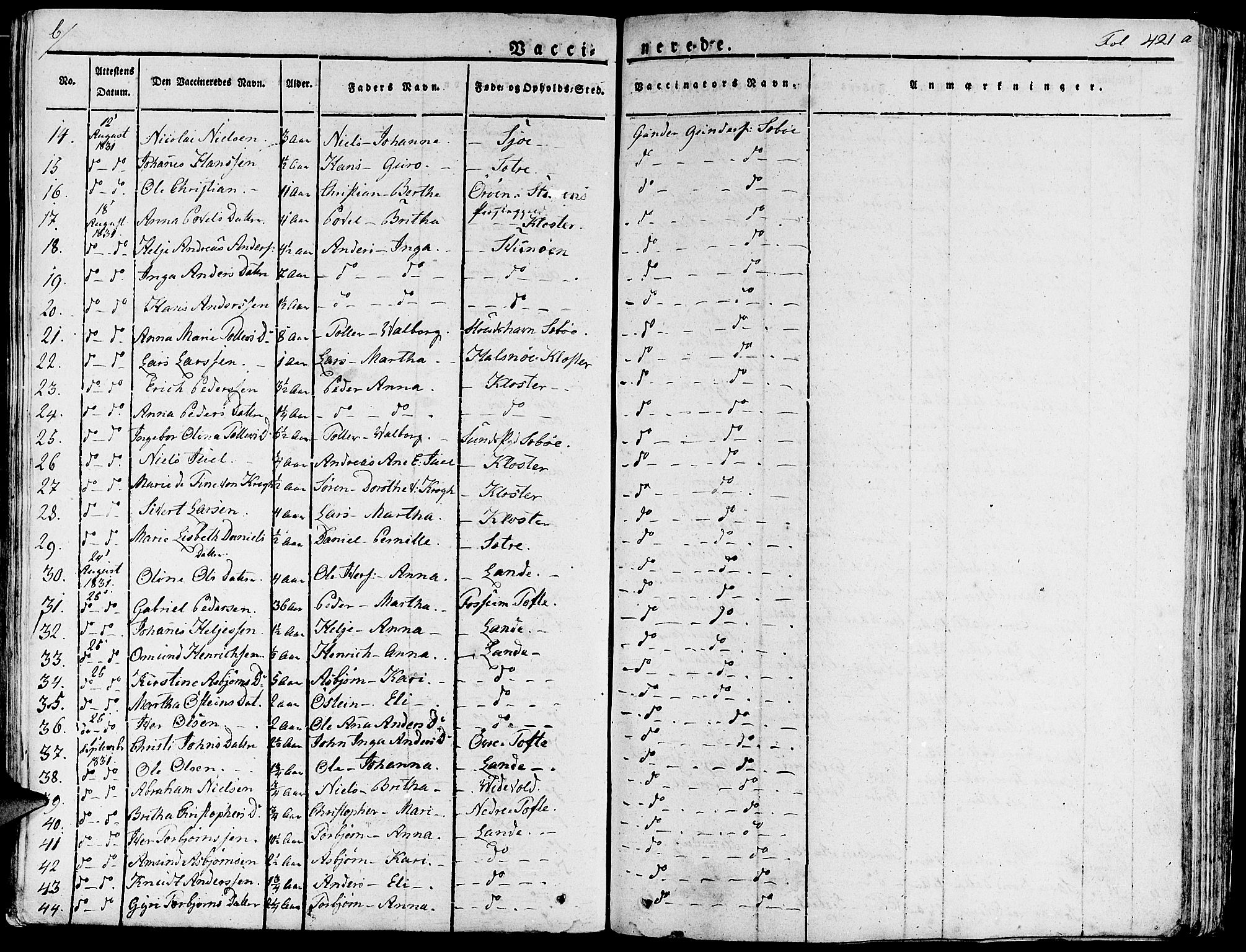 Fjelberg sokneprestembete, AV/SAB-A-75201/H/Haa: Parish register (official) no. A 5, 1822-1834, p. 421