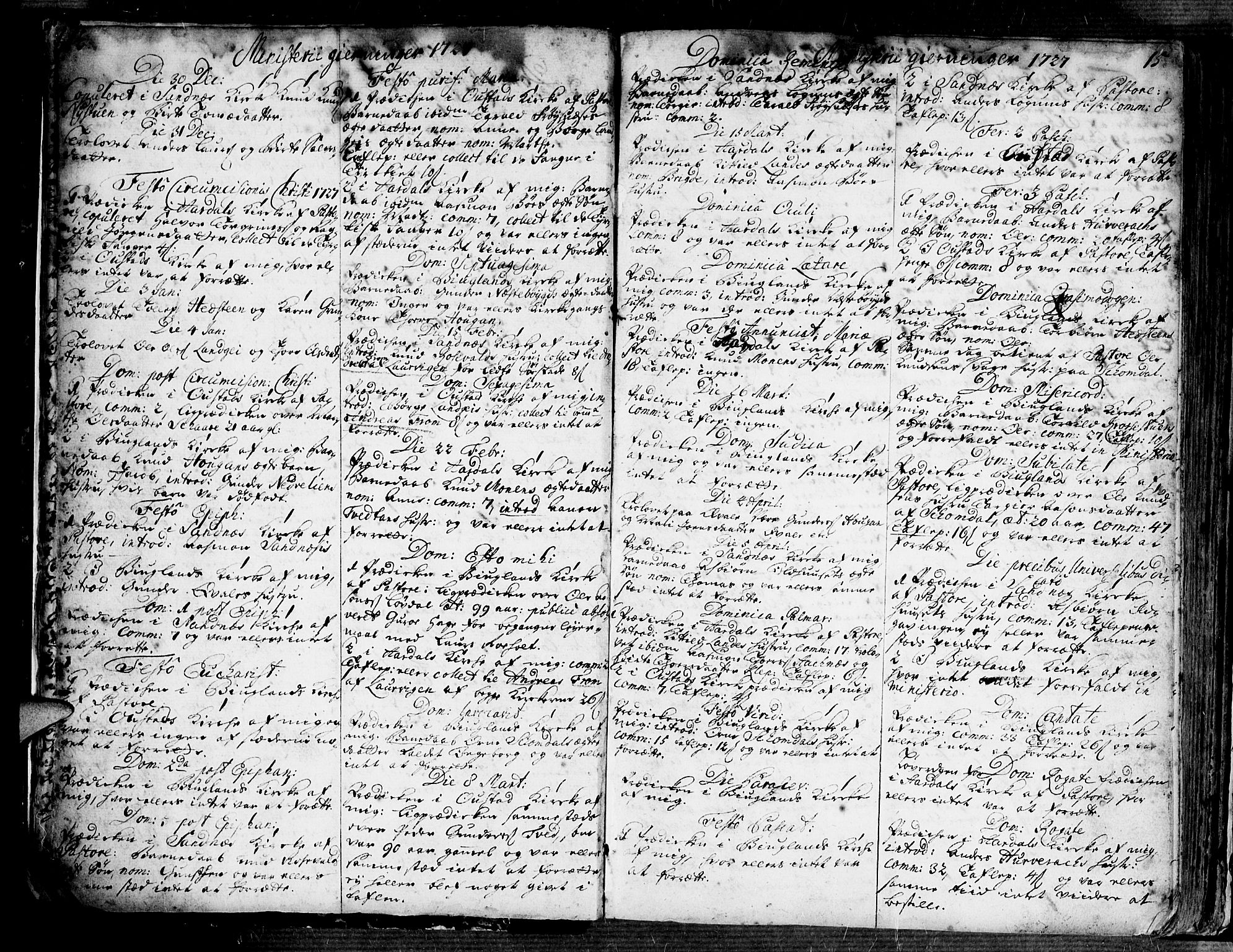 Bygland sokneprestkontor, SAK/1111-0006/F/Fa/Fab/L0001: Parish register (official) no. A 1, 1725-1766, p. 14-15
