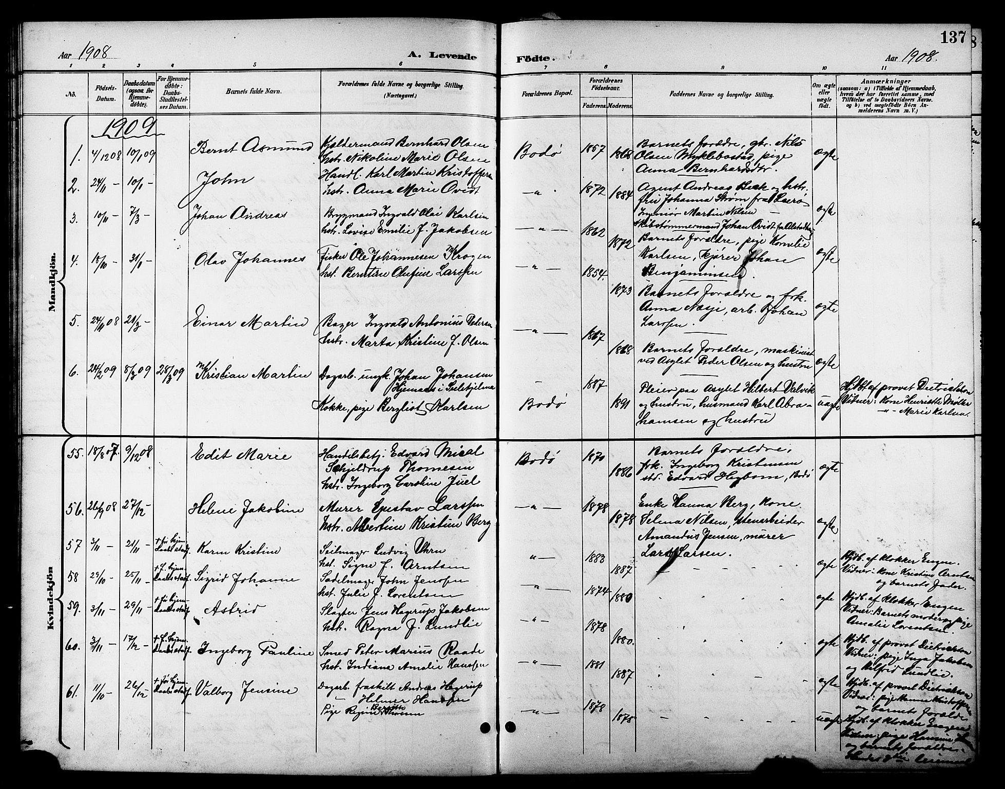 Ministerialprotokoller, klokkerbøker og fødselsregistre - Nordland, AV/SAT-A-1459/801/L0033: Parish register (copy) no. 801C08, 1898-1910, p. 137