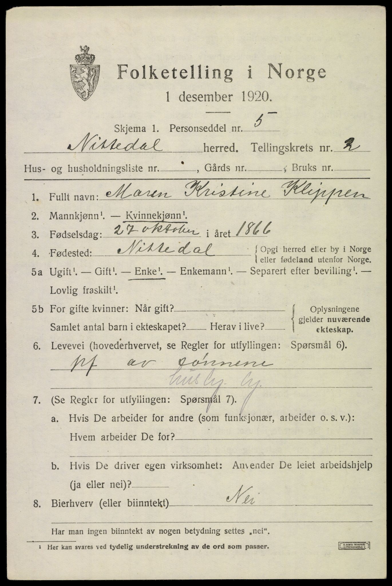 SAO, 1920 census for Nittedal, 1920, p. 2794