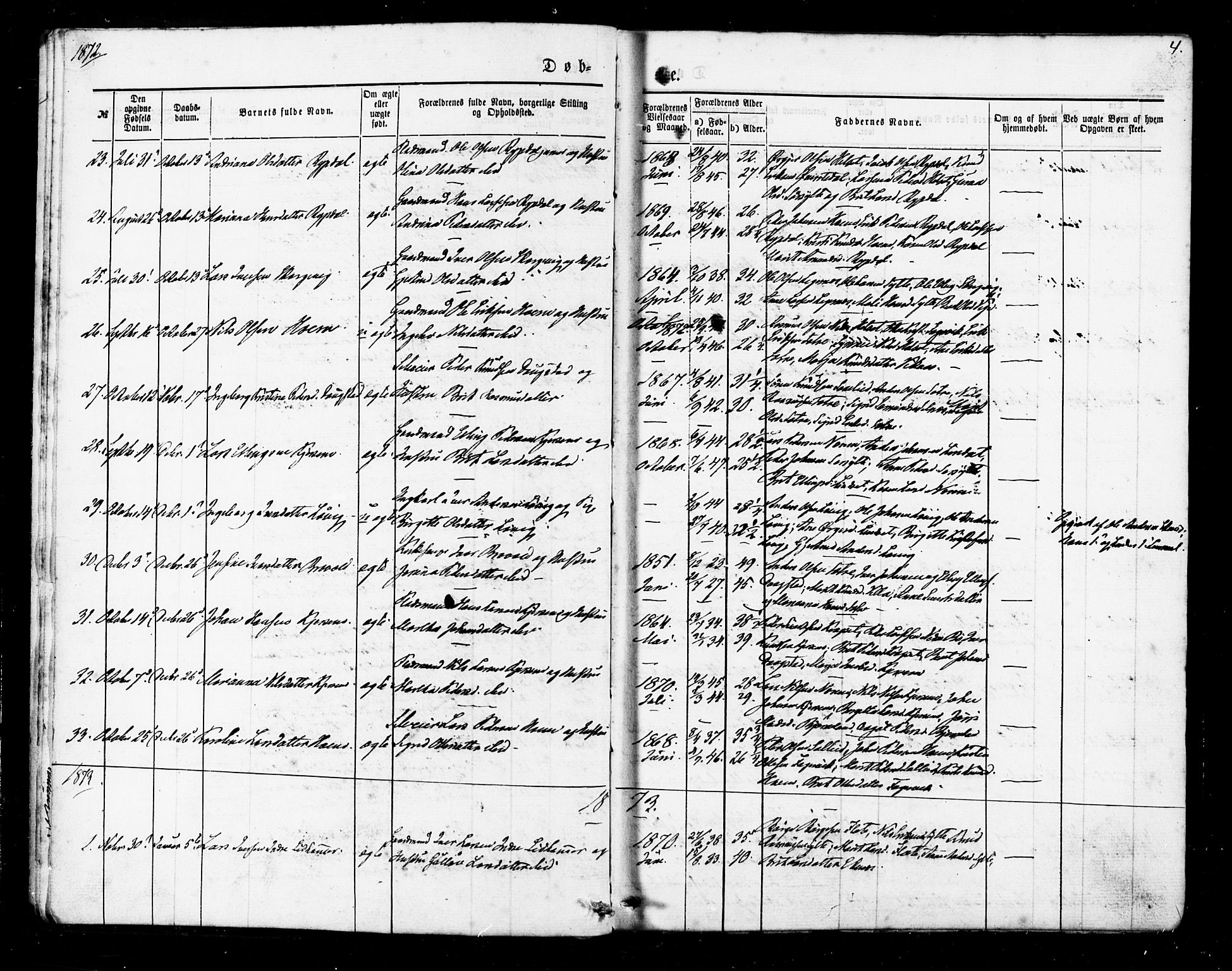 Ministerialprotokoller, klokkerbøker og fødselsregistre - Møre og Romsdal, SAT/A-1454/541/L0545: Parish register (official) no. 541A02, 1872-1886, p. 4