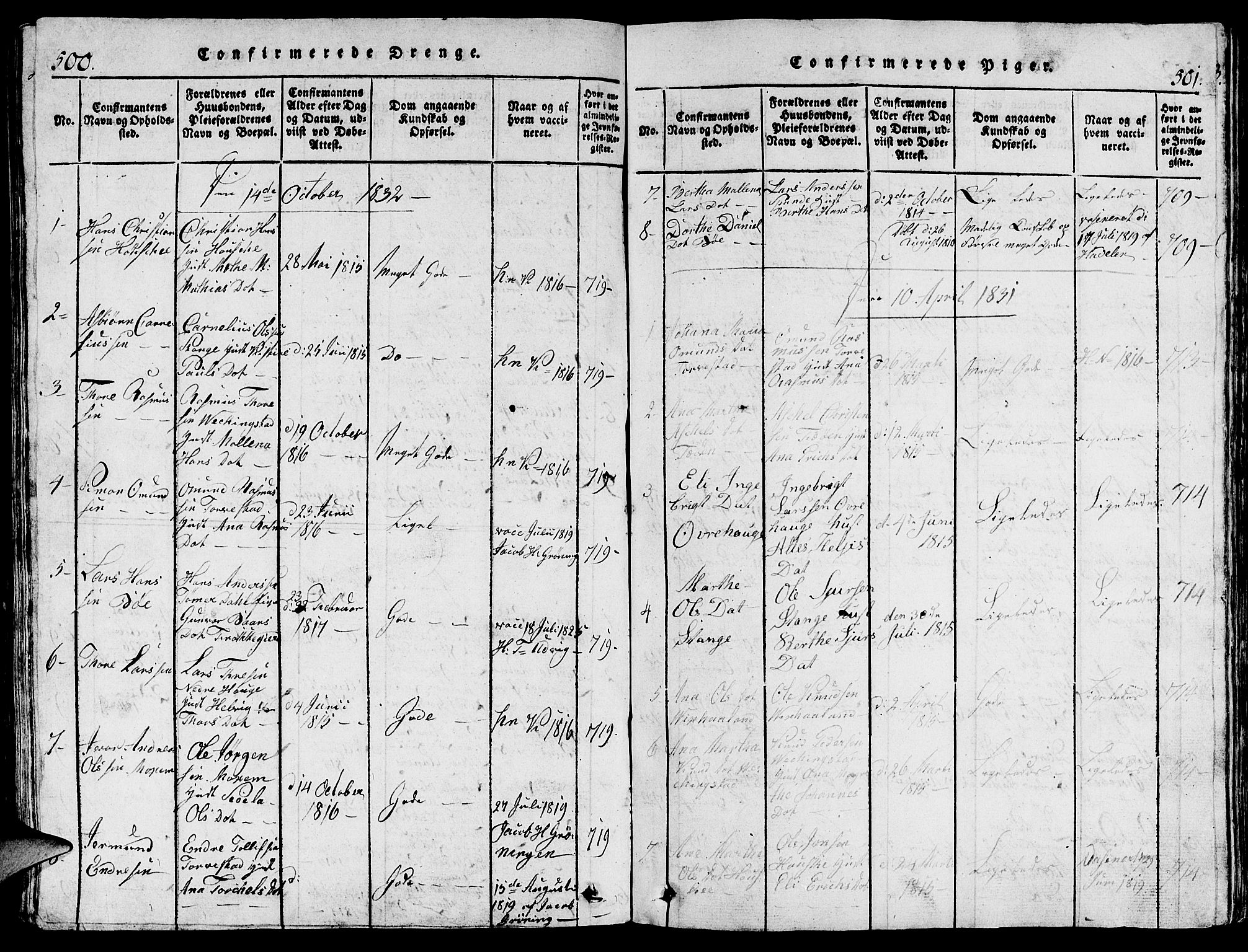 Torvastad sokneprestkontor, AV/SAST-A -101857/H/Ha/Hab/L0001: Parish register (copy) no. B 1 /1, 1817-1835, p. 500-501