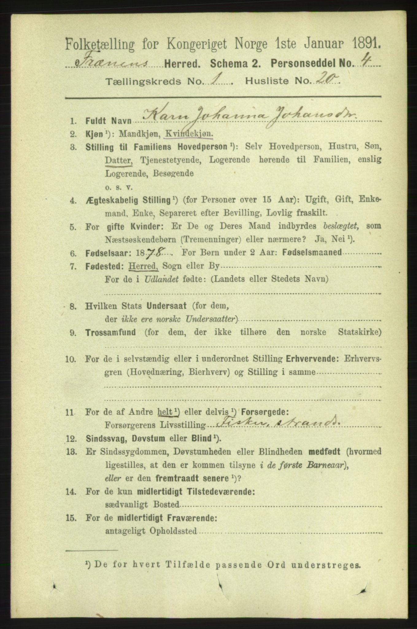 RA, 1891 census for 1548 Fræna, 1891, p. 206