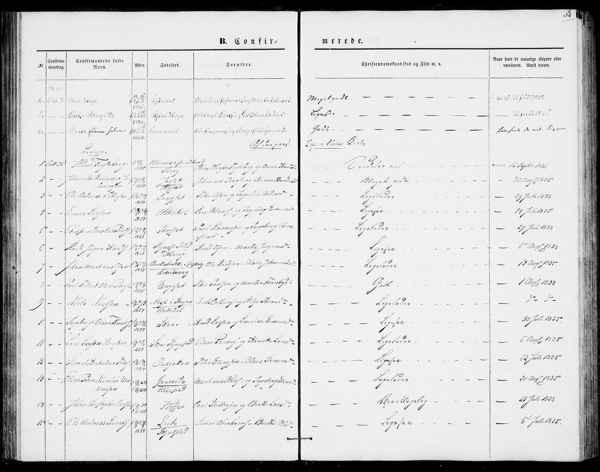 Ministerialprotokoller, klokkerbøker og fødselsregistre - Møre og Romsdal, AV/SAT-A-1454/524/L0353: Parish register (official) no. 524A05, 1848-1856, p. 52