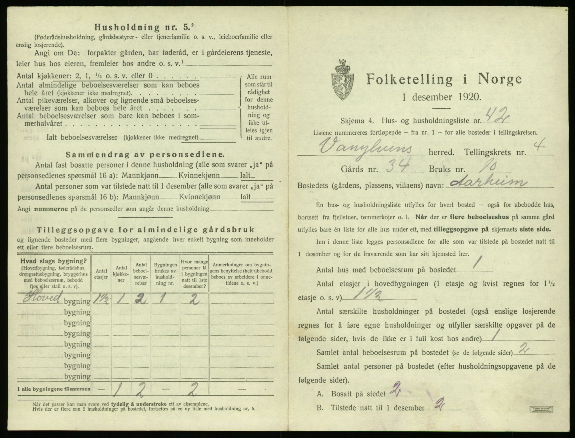 SAT, 1920 census for Vanylven, 1920, p. 381