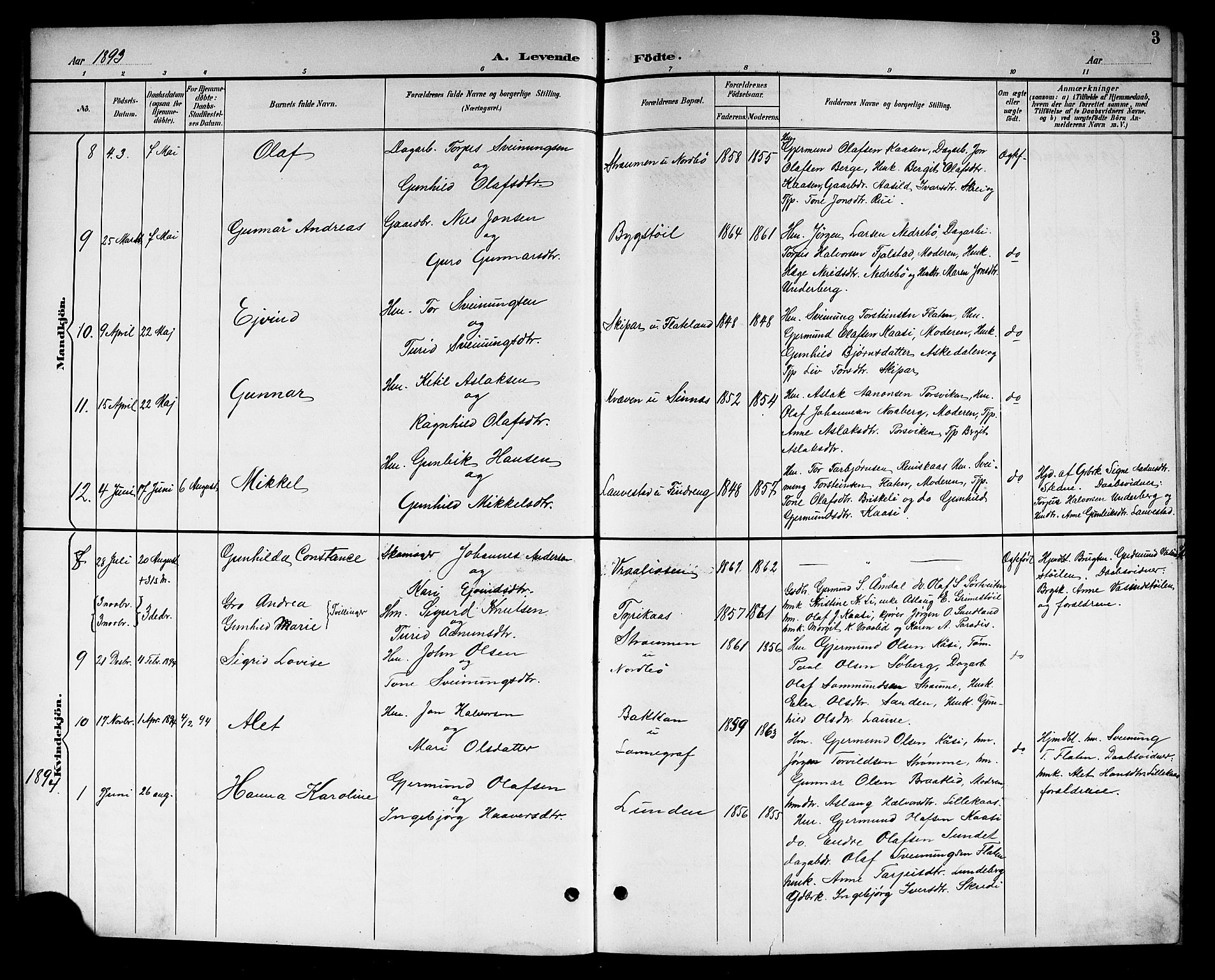 Kviteseid kirkebøker, SAKO/A-276/G/Gc/L0001: Parish register (copy) no. III 1, 1893-1916, p. 3