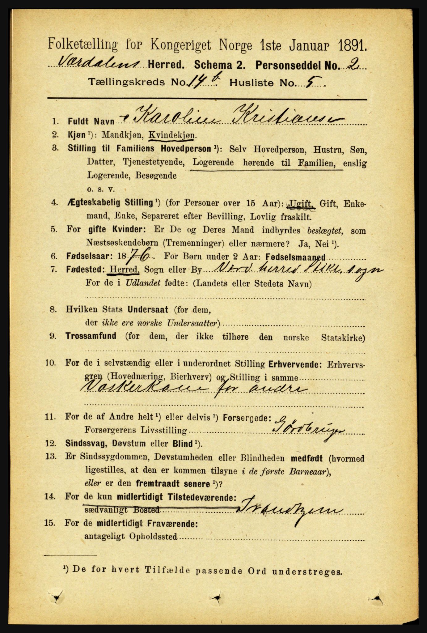 RA, 1891 census for 1721 Verdal, 1891, p. 7387