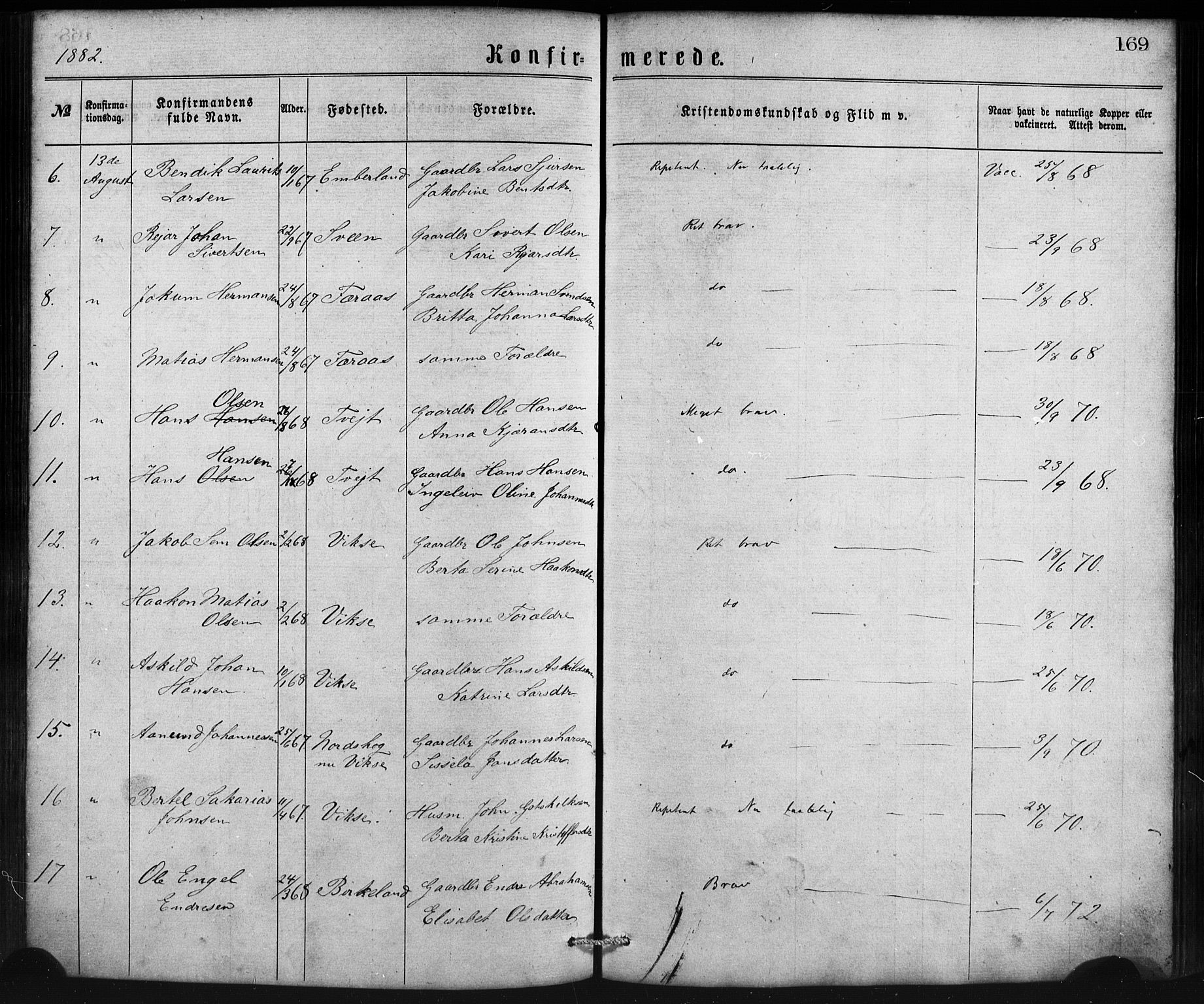 Sveio Sokneprestembete, AV/SAB-A-78501/H/Haa: Parish register (official) no. B 1, 1870-1883, p. 169