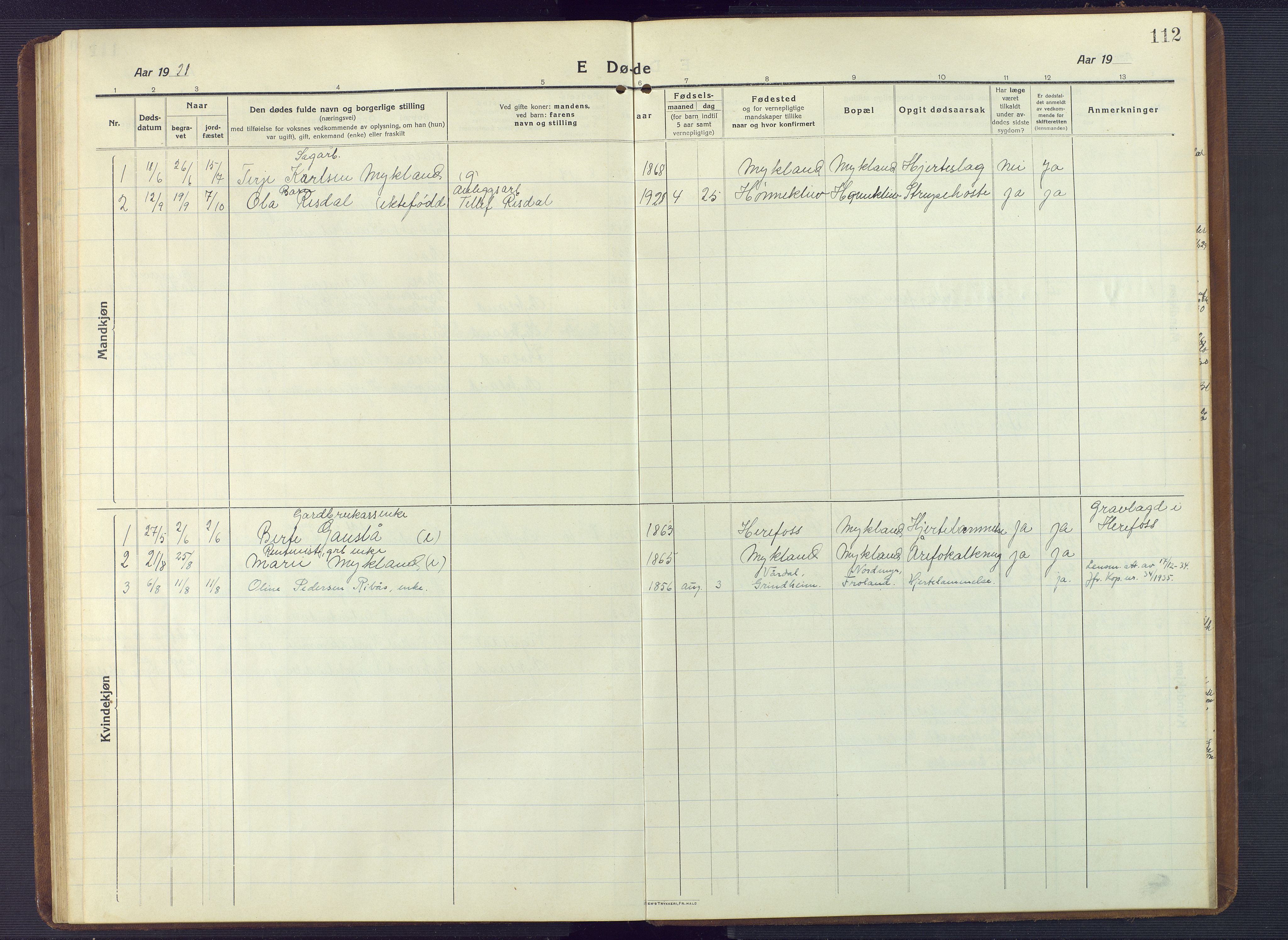 Herefoss sokneprestkontor, AV/SAK-1111-0019/F/Fb/Fbc/L0004: Parish register (copy) no. B 4, 1914-1946, p. 112