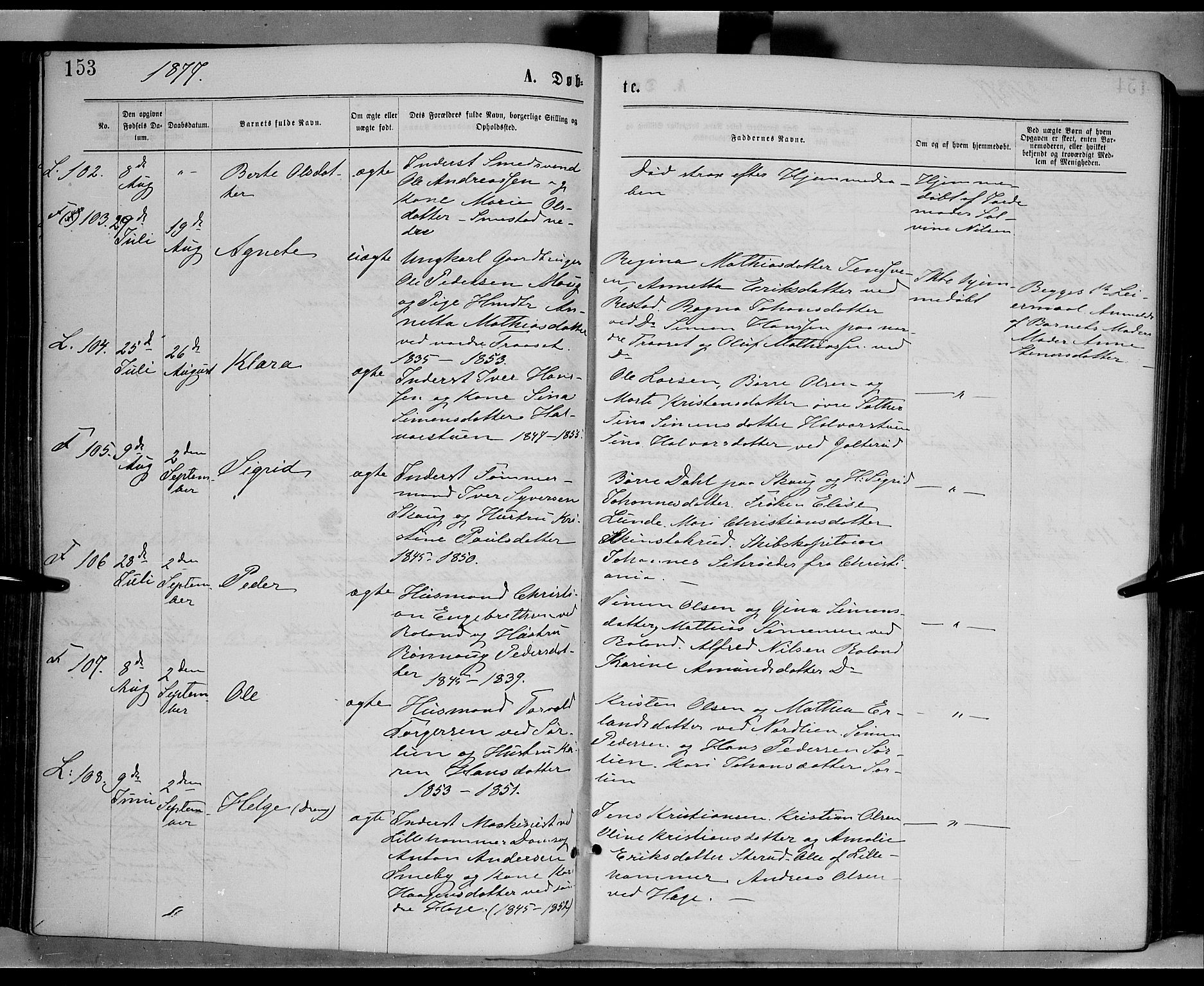 Fåberg prestekontor, SAH/PREST-086/H/Ha/Haa/L0007: Parish register (official) no. 7, 1868-1878, p. 153