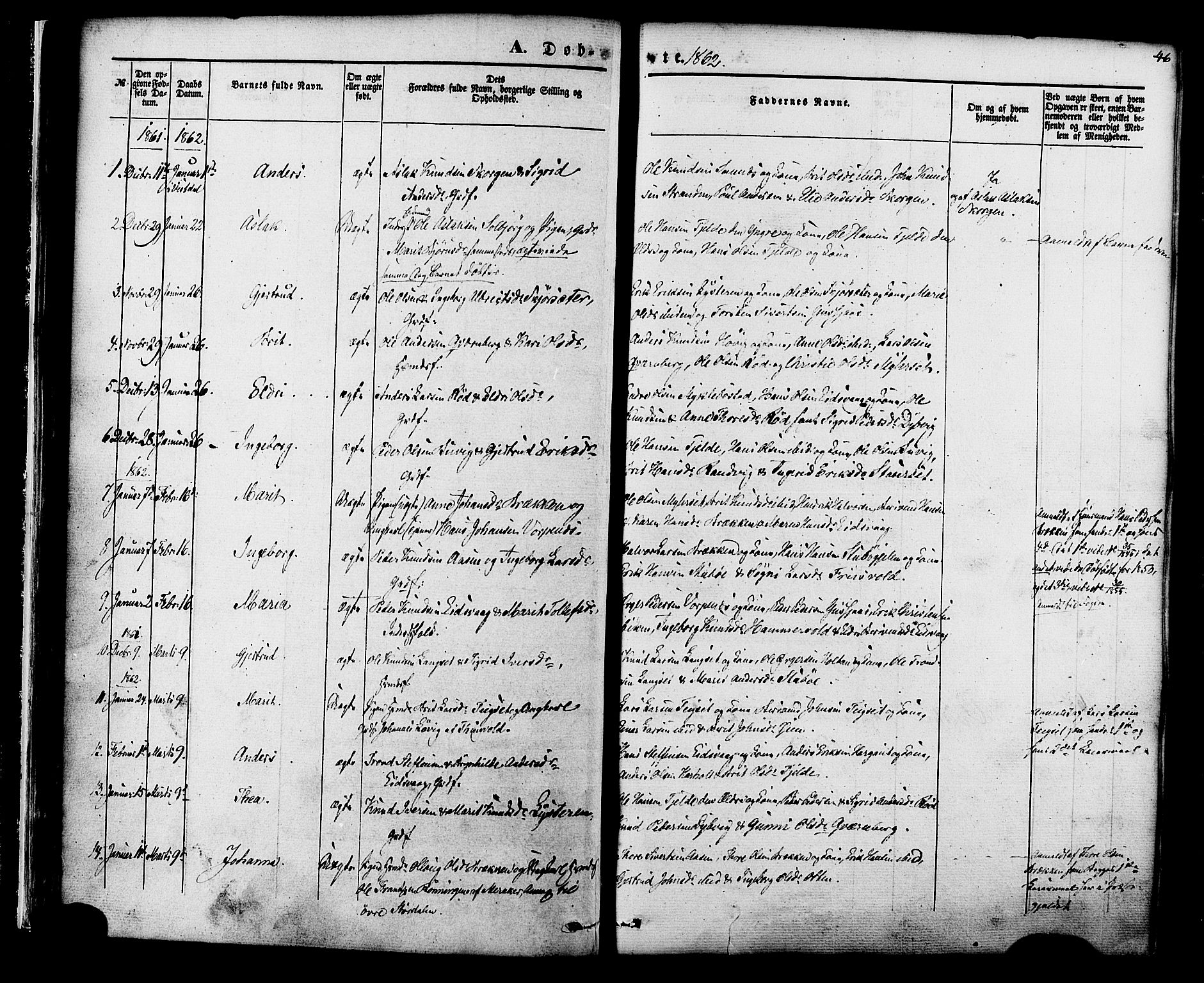 Ministerialprotokoller, klokkerbøker og fødselsregistre - Møre og Romsdal, SAT/A-1454/551/L0625: Parish register (official) no. 551A05, 1846-1879, p. 46