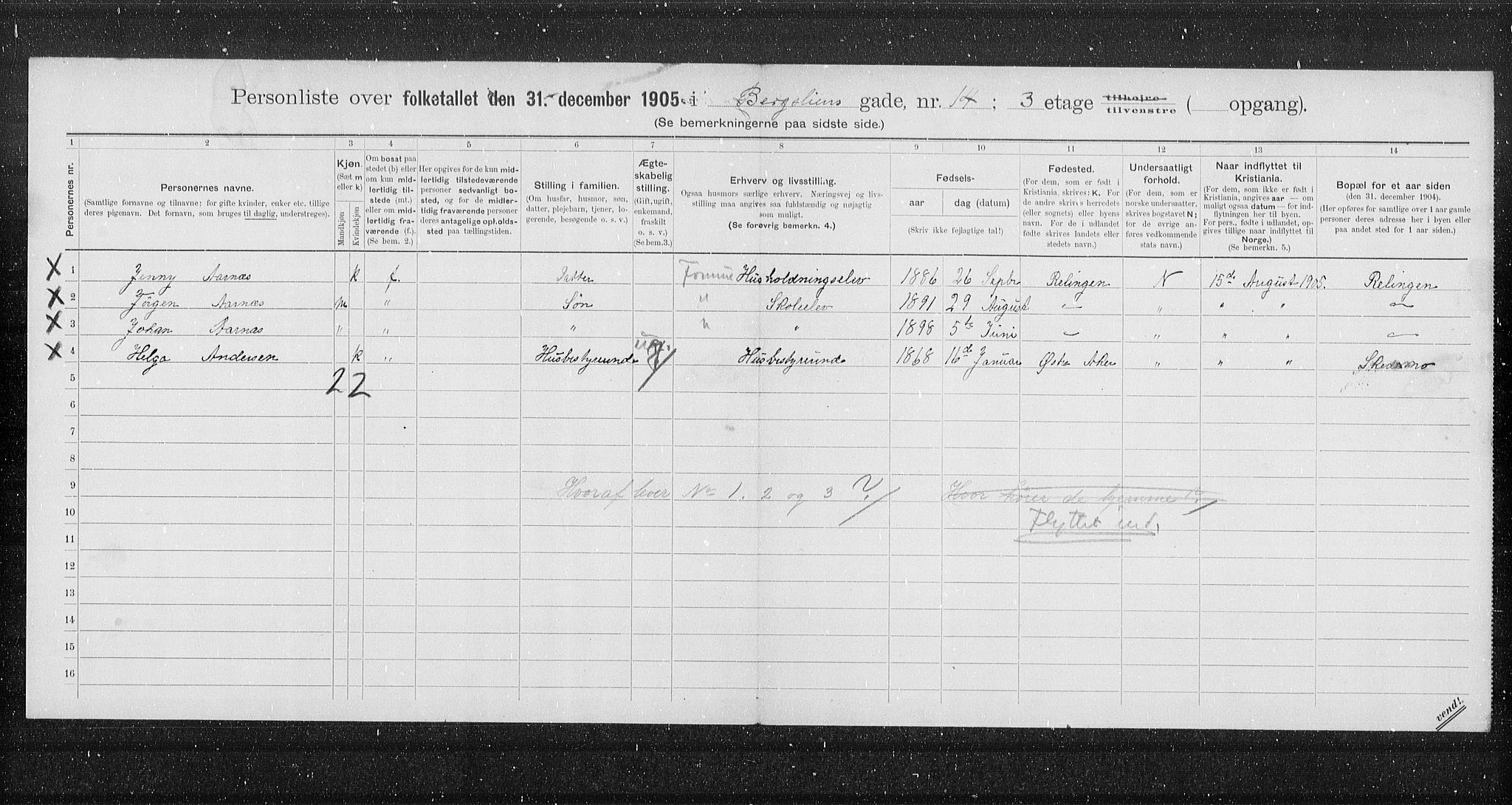 OBA, Municipal Census 1905 for Kristiania, 1905, p. 2210