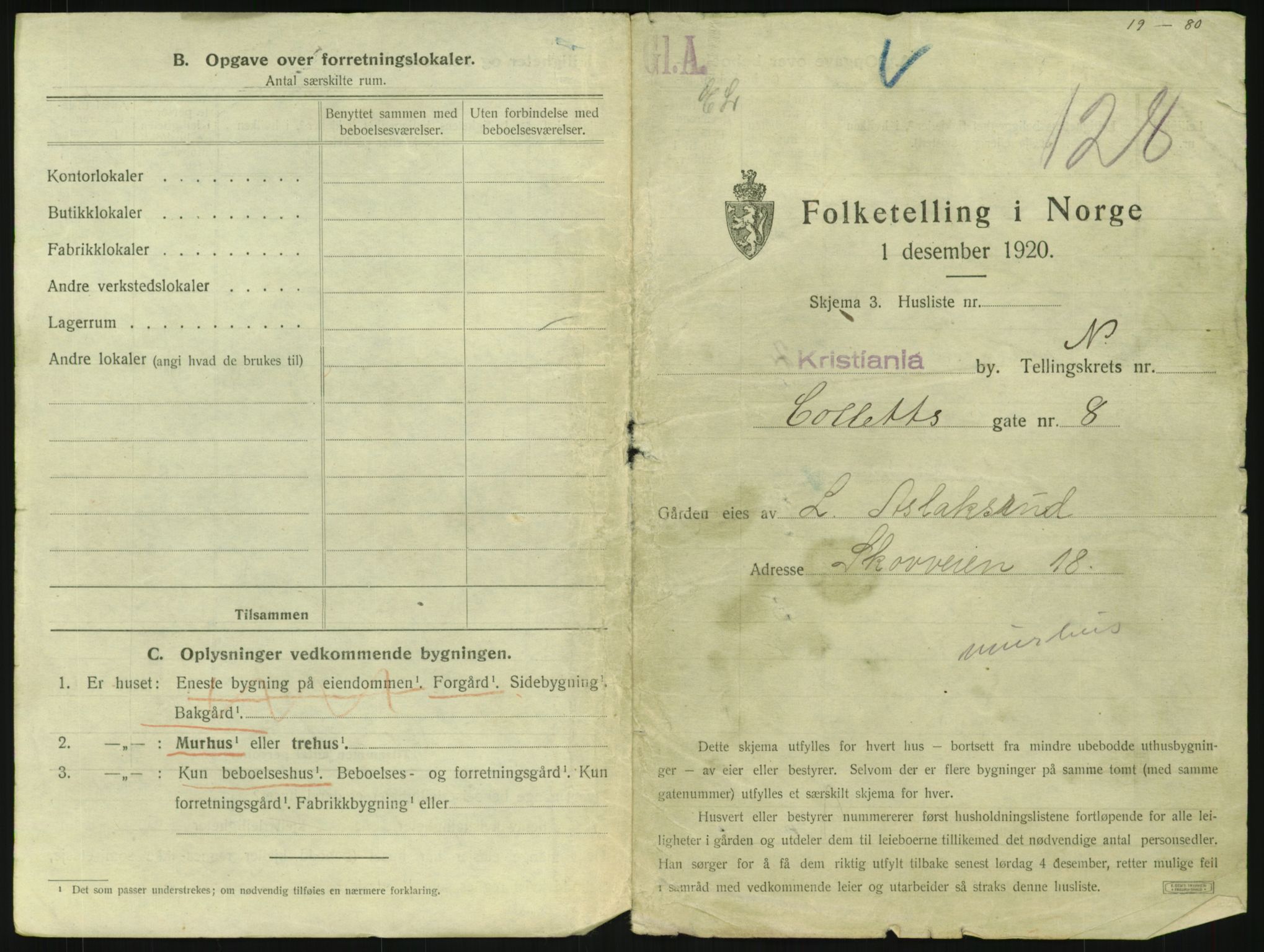 SAO, 1920 census for Kristiania, 1920, p. 13076