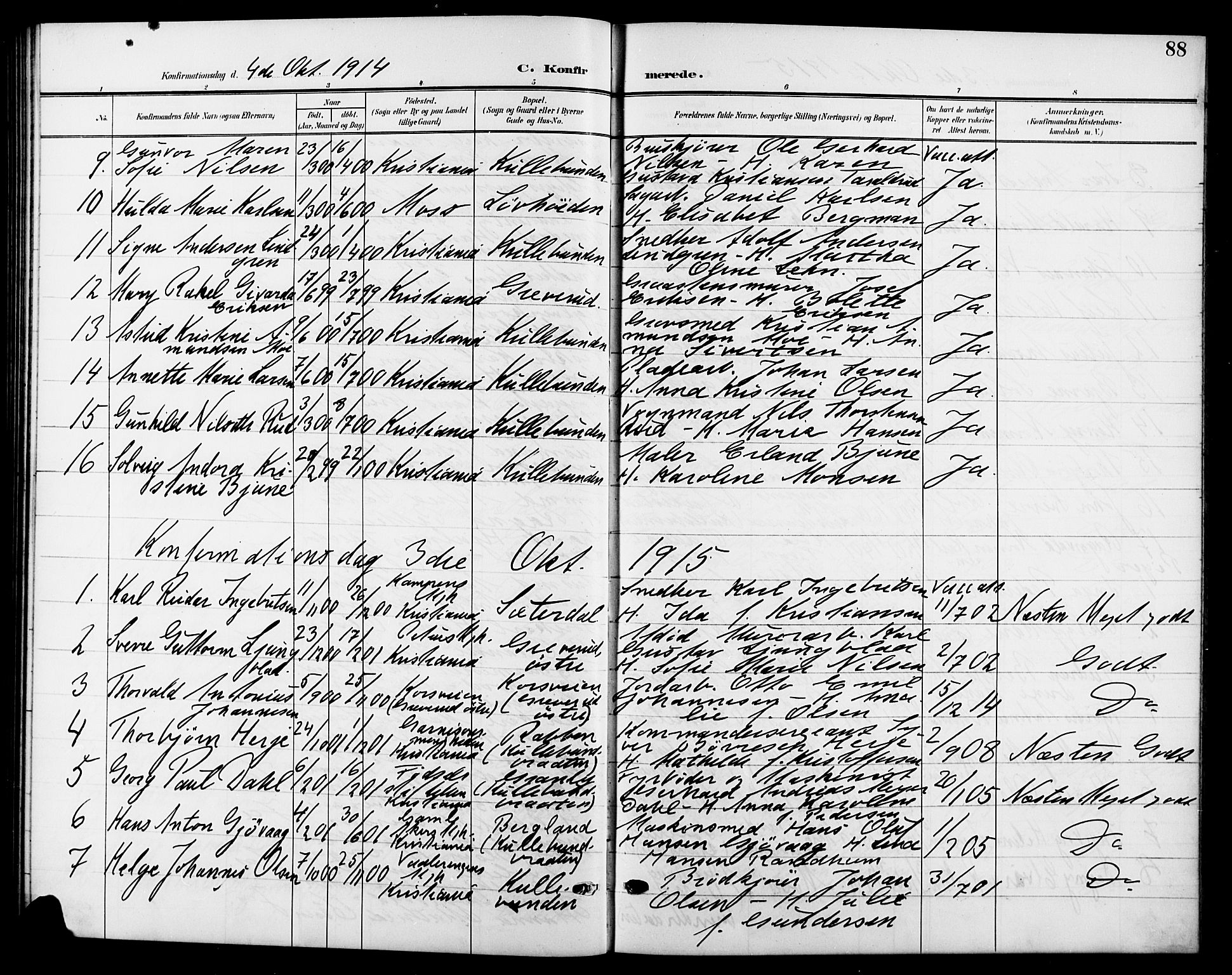 Nesodden prestekontor Kirkebøker, AV/SAO-A-10013/G/Gb/L0001: Parish register (copy) no. II 1, 1905-1924, p. 88