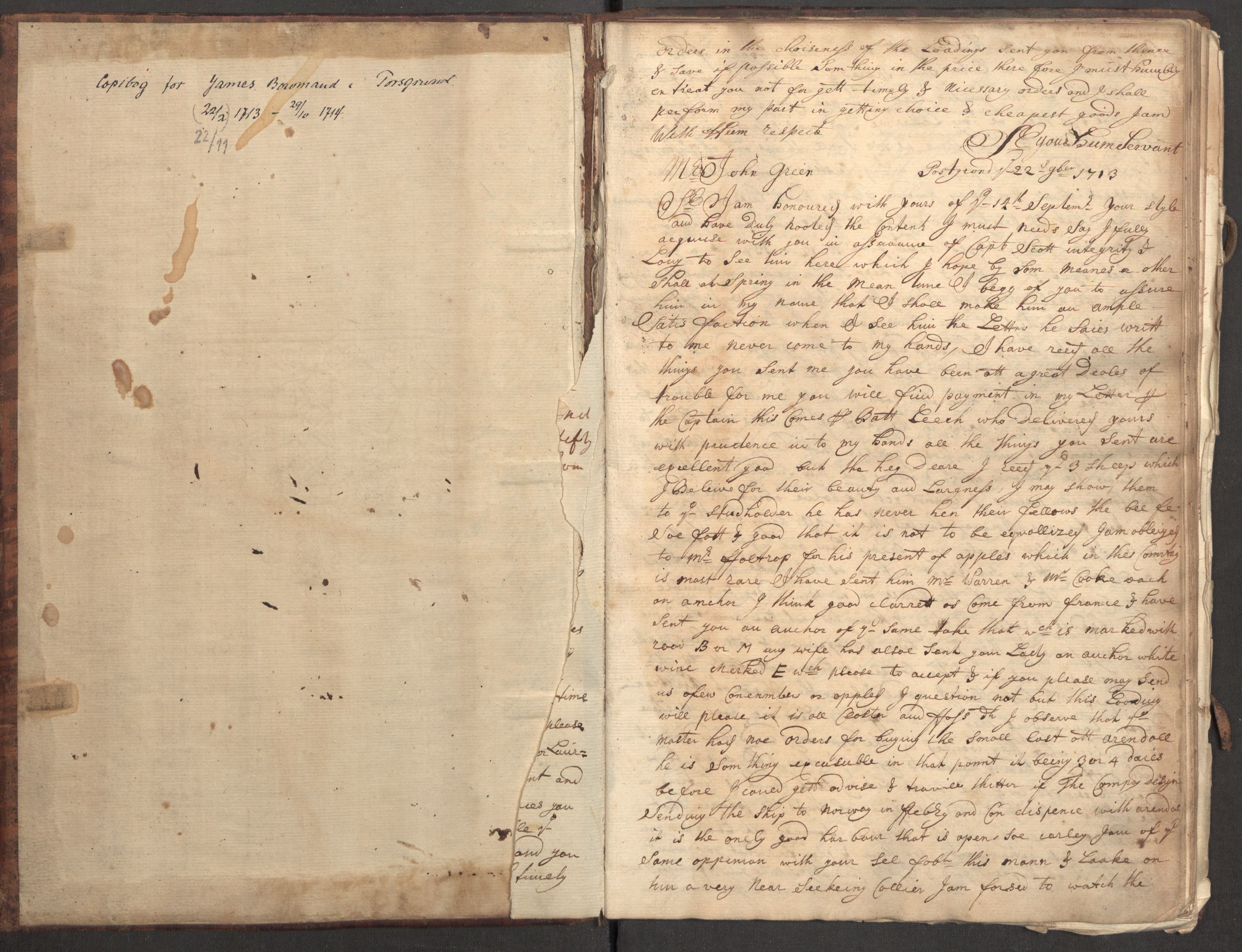 Bowman, James, RA/PA-0067/B/L0001/0001: Kopibøker / James Bowmans kopibok, 1713-1714, p. 3