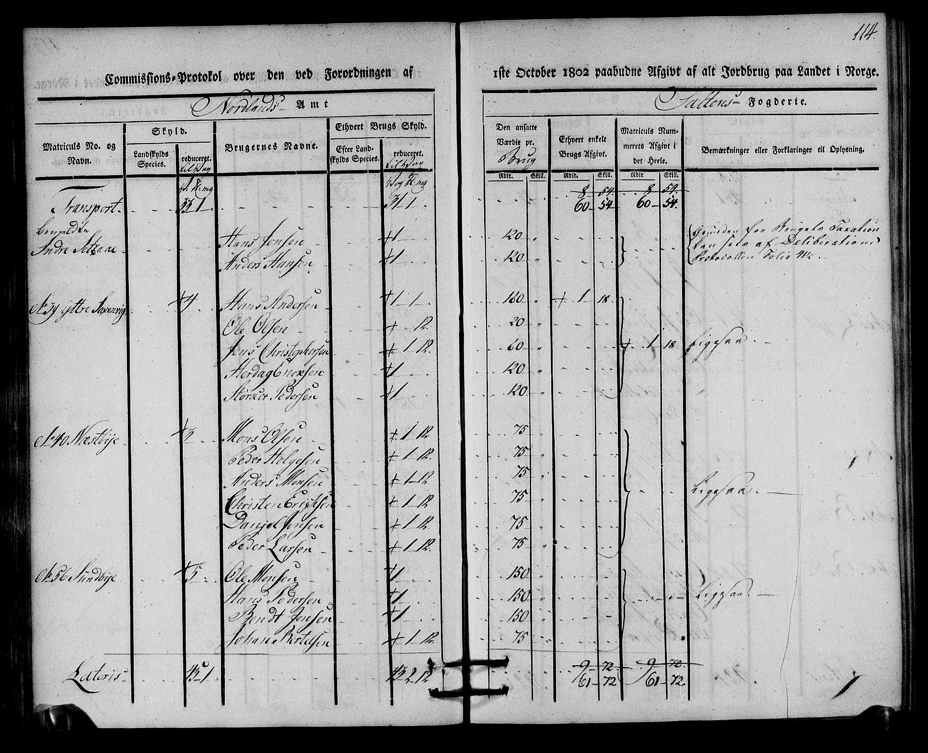 Rentekammeret inntil 1814, Realistisk ordnet avdeling, AV/RA-EA-4070/N/Ne/Nea/L0160: Salten fogderi. Kommisjonsprotokoll, 1803, p. 113