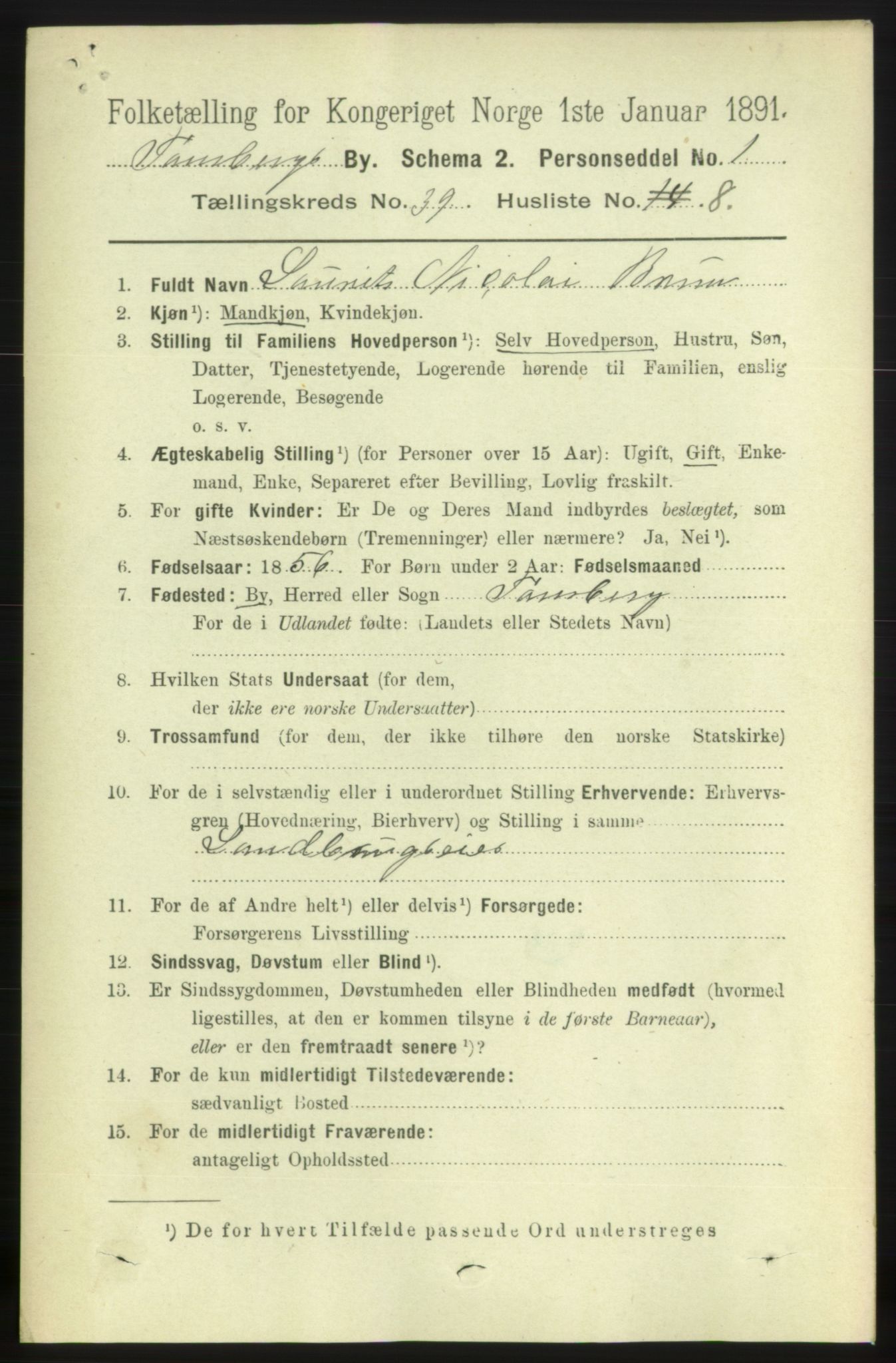 RA, 1891 census for 0705 Tønsberg, 1891, p. 8598