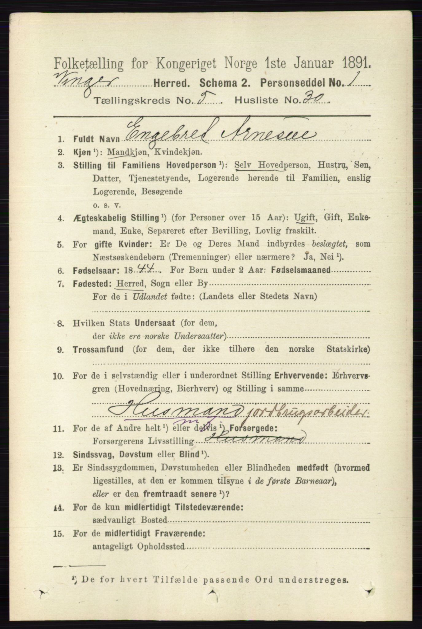 RA, 1891 census for 0421 Vinger, 1891, p. 2215