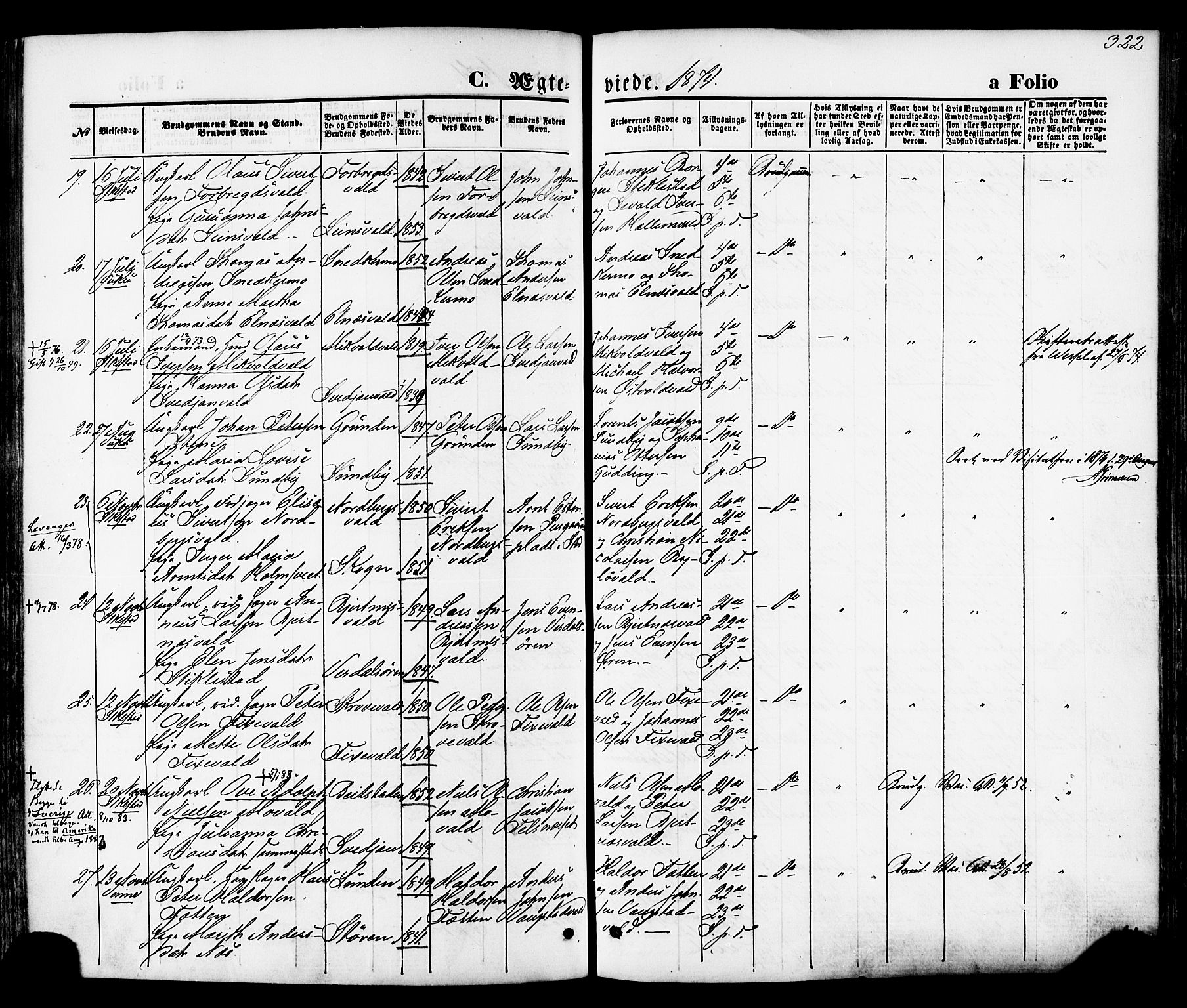 Ministerialprotokoller, klokkerbøker og fødselsregistre - Nord-Trøndelag, AV/SAT-A-1458/723/L0242: Parish register (official) no. 723A11, 1870-1880, p. 322