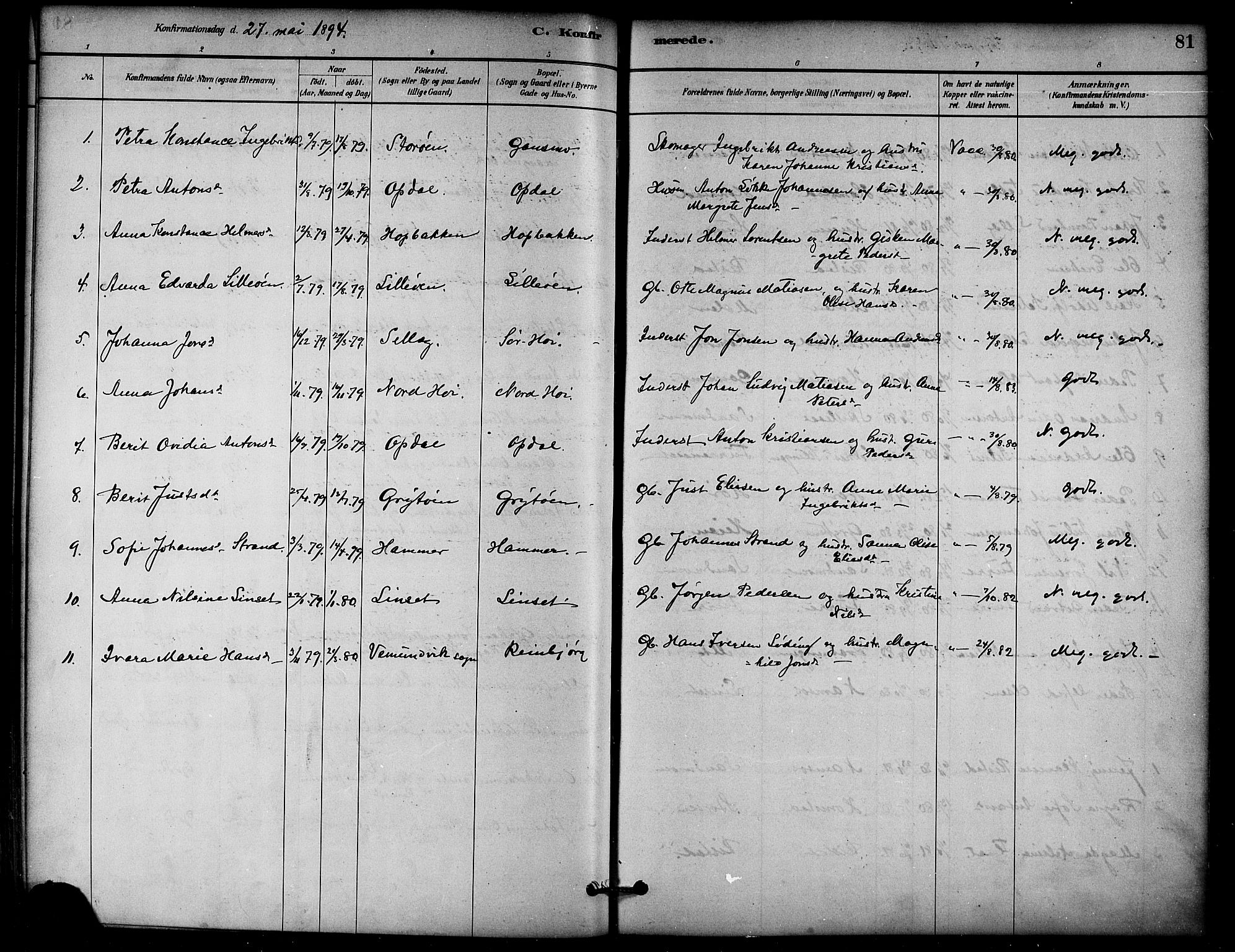 Ministerialprotokoller, klokkerbøker og fødselsregistre - Nord-Trøndelag, SAT/A-1458/766/L0563: Parish register (official) no. 767A01, 1881-1899, p. 81